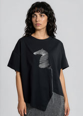 Zebra Stitch Asymmetric Tee Tees Kate Hewko Black One size 