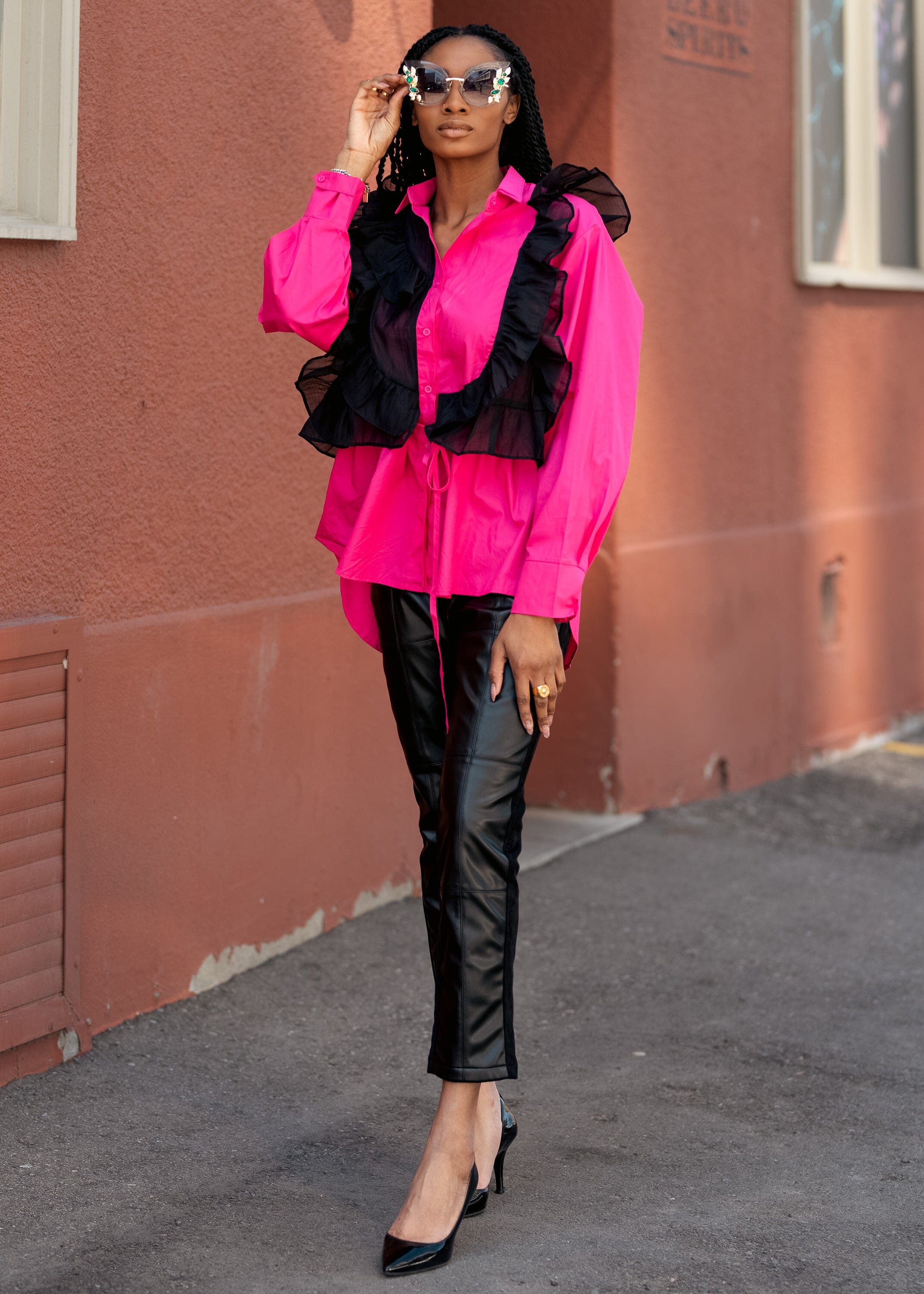 Avant Garde Ruffle Blouse Blouses Kate Hewko Hot Pink L 