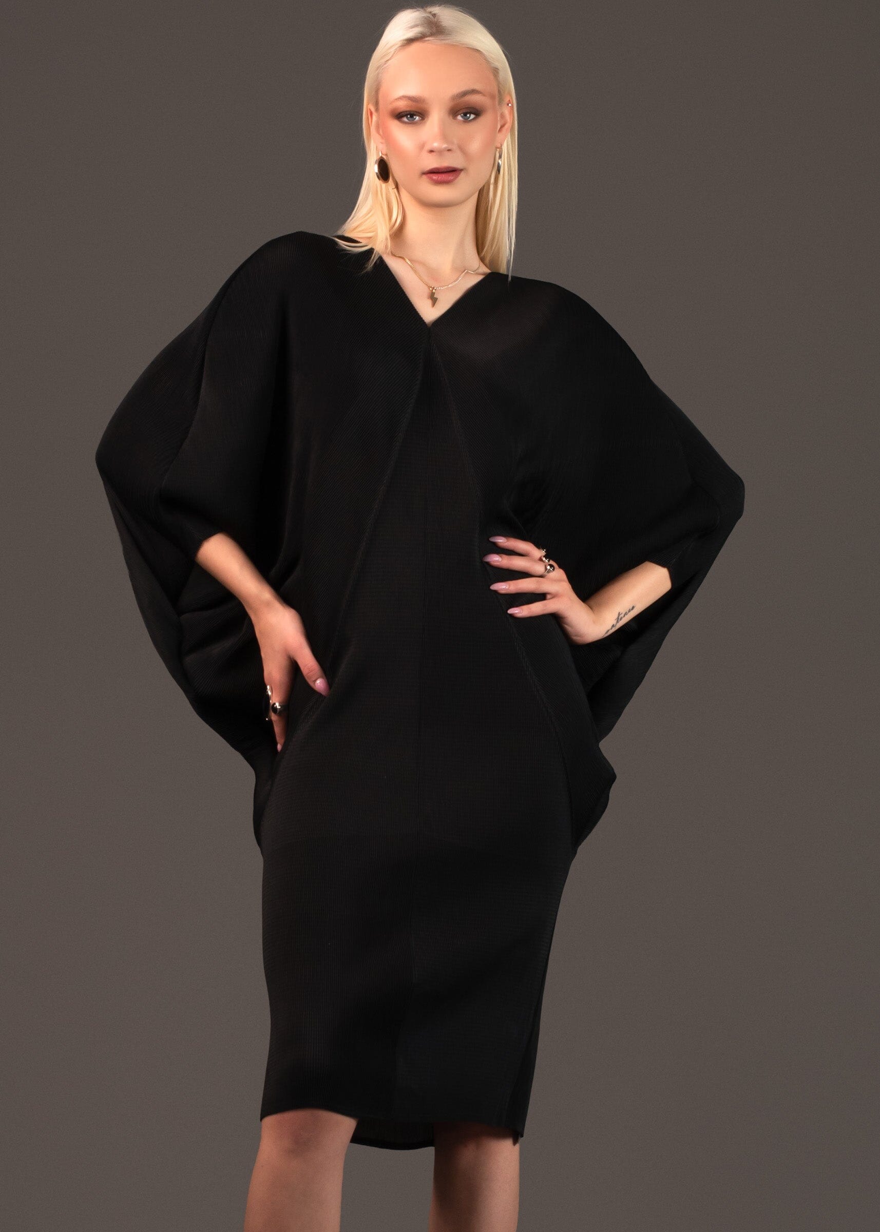 Batwing Sleeve Glam Dress Dresses Kate Hewko Black One Size 
