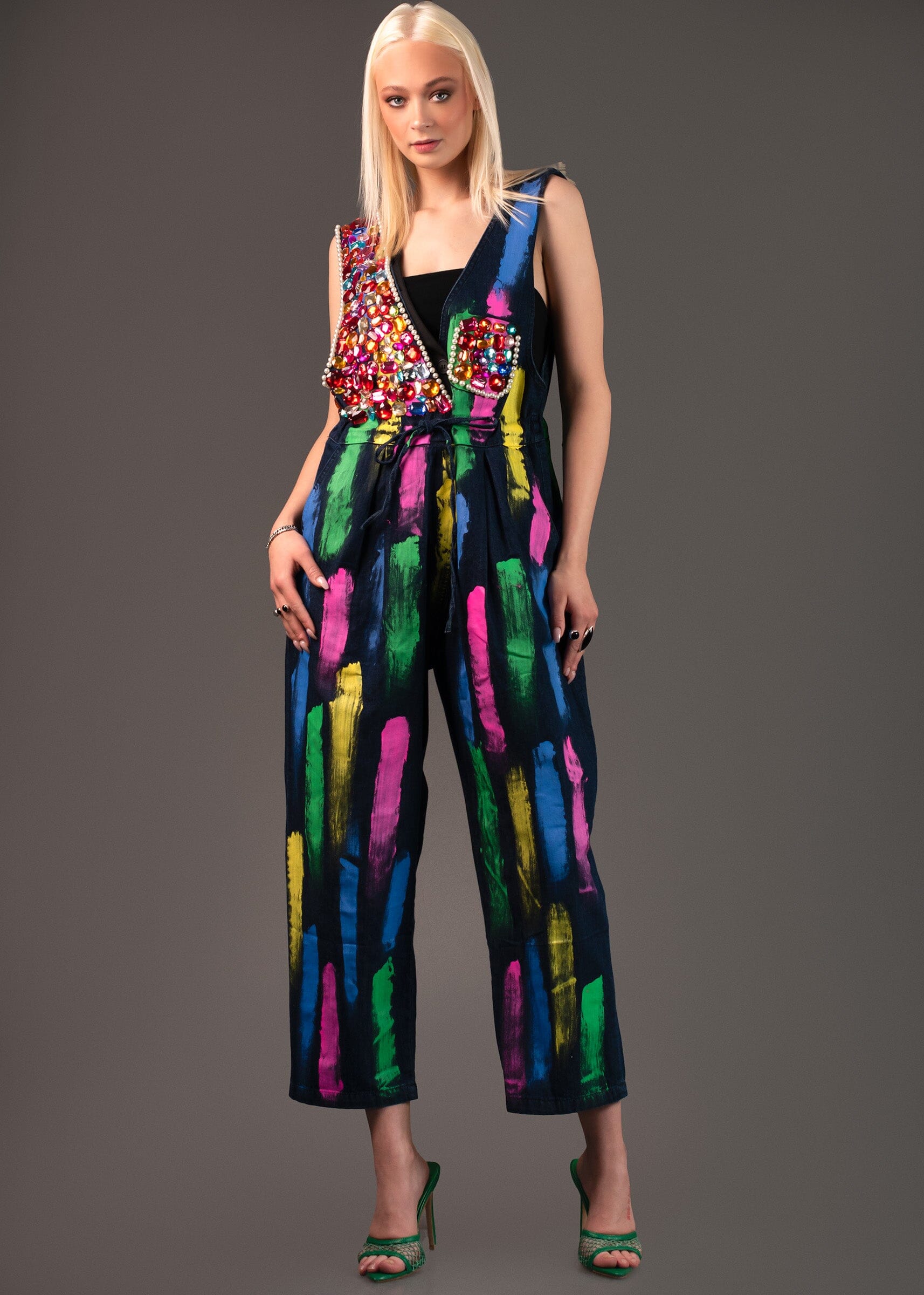 Bedazzled Paint Stroke Overalls Rompers Kate Hewko 