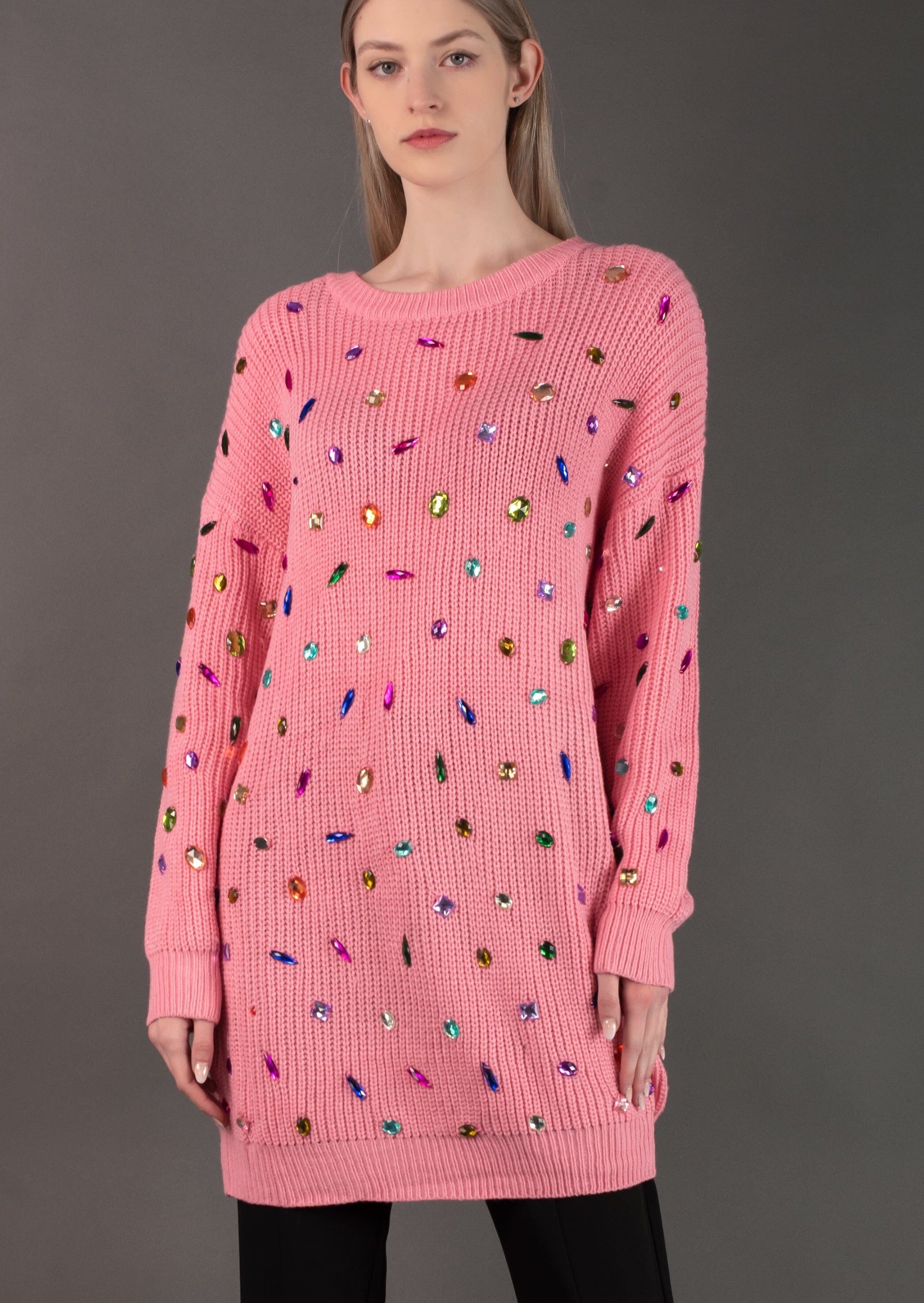 Bedazzled Sweater Tunic Sweaters Kate Hewko Pink S 