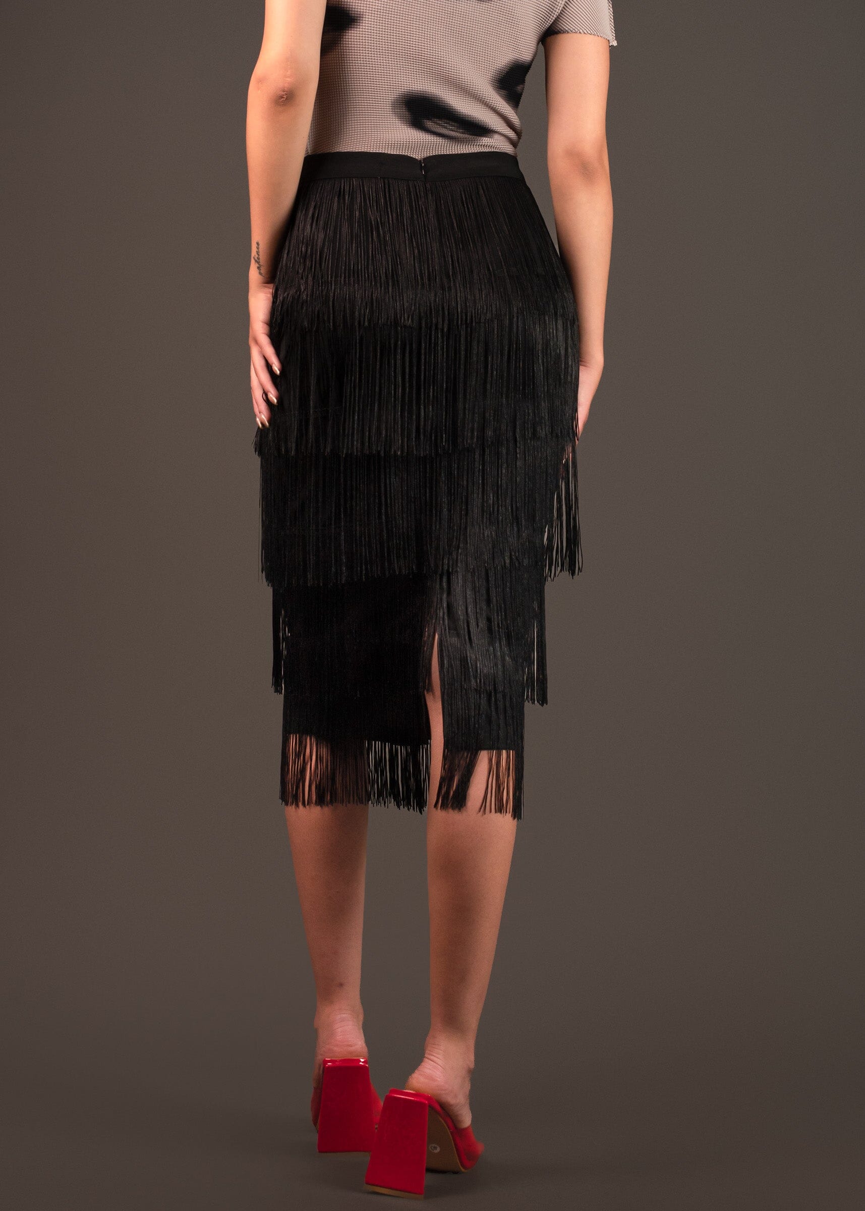 Black Fringe Midi Skirt Skirts Kate Hewko 