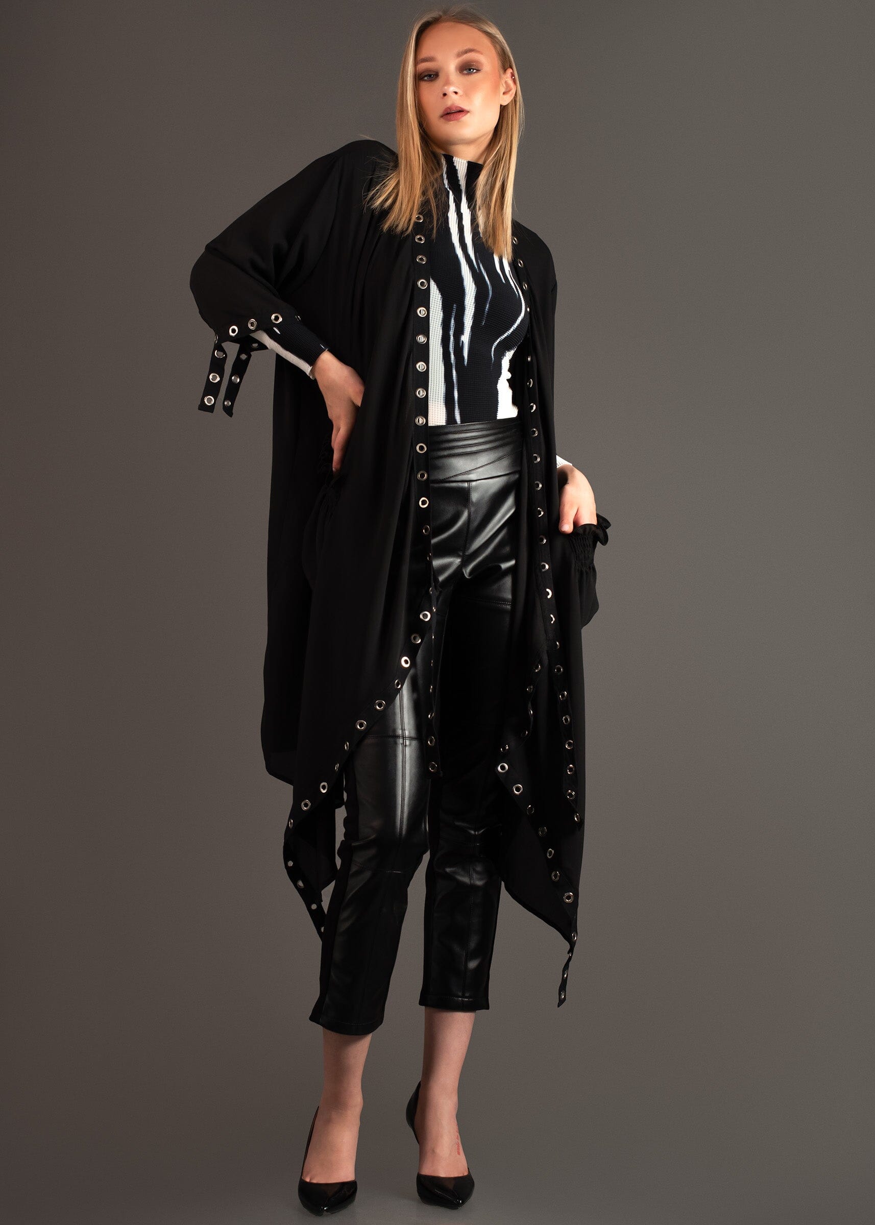 Black Rivet Kimono Layering Pieces Kate Hewko Black One Size 