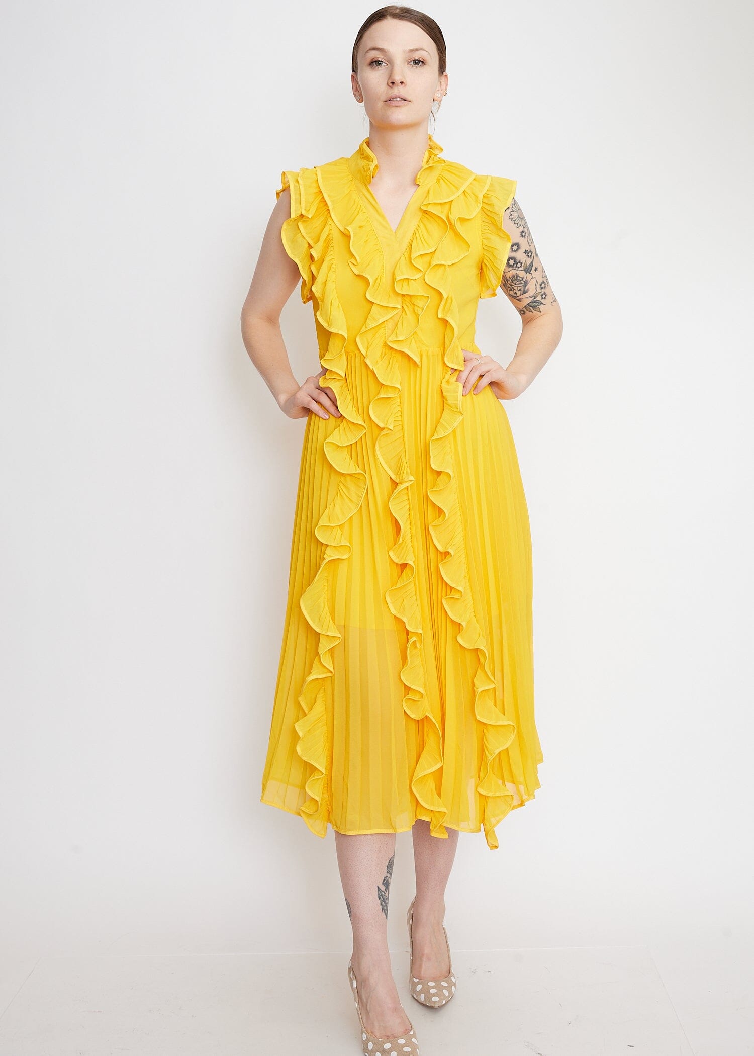 Collared Ruffle Dress Dresses Kate Hewko Yellow M 