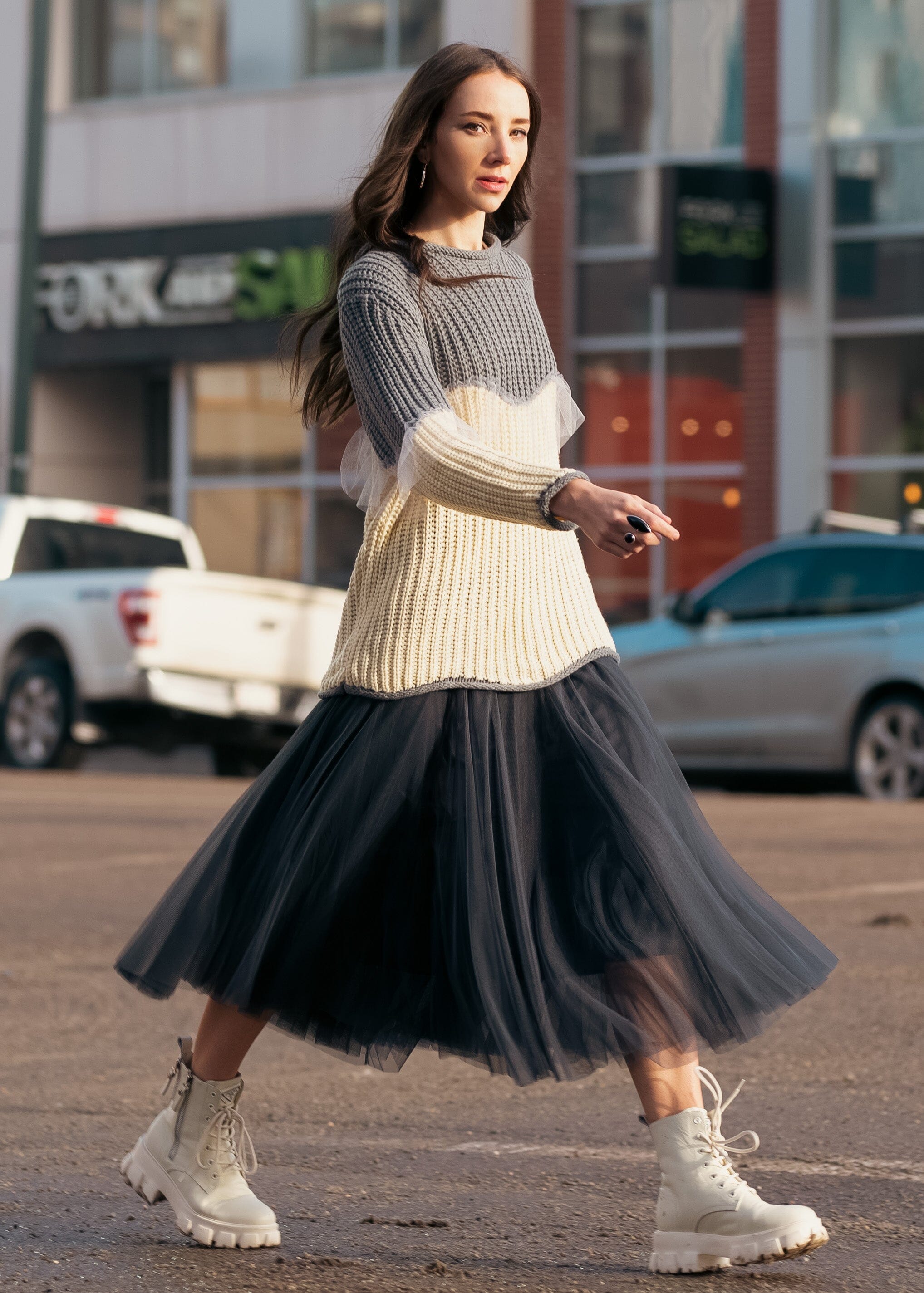 Color Block Tulle Sweater Sweaters Kate Hewko 