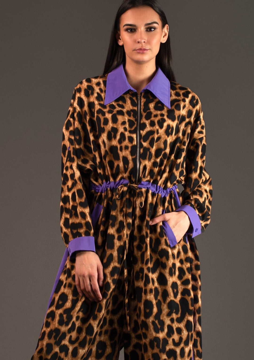 Contrast Trim Leopard Jumpsuit Rompers Kate Hewko Multi One Size 