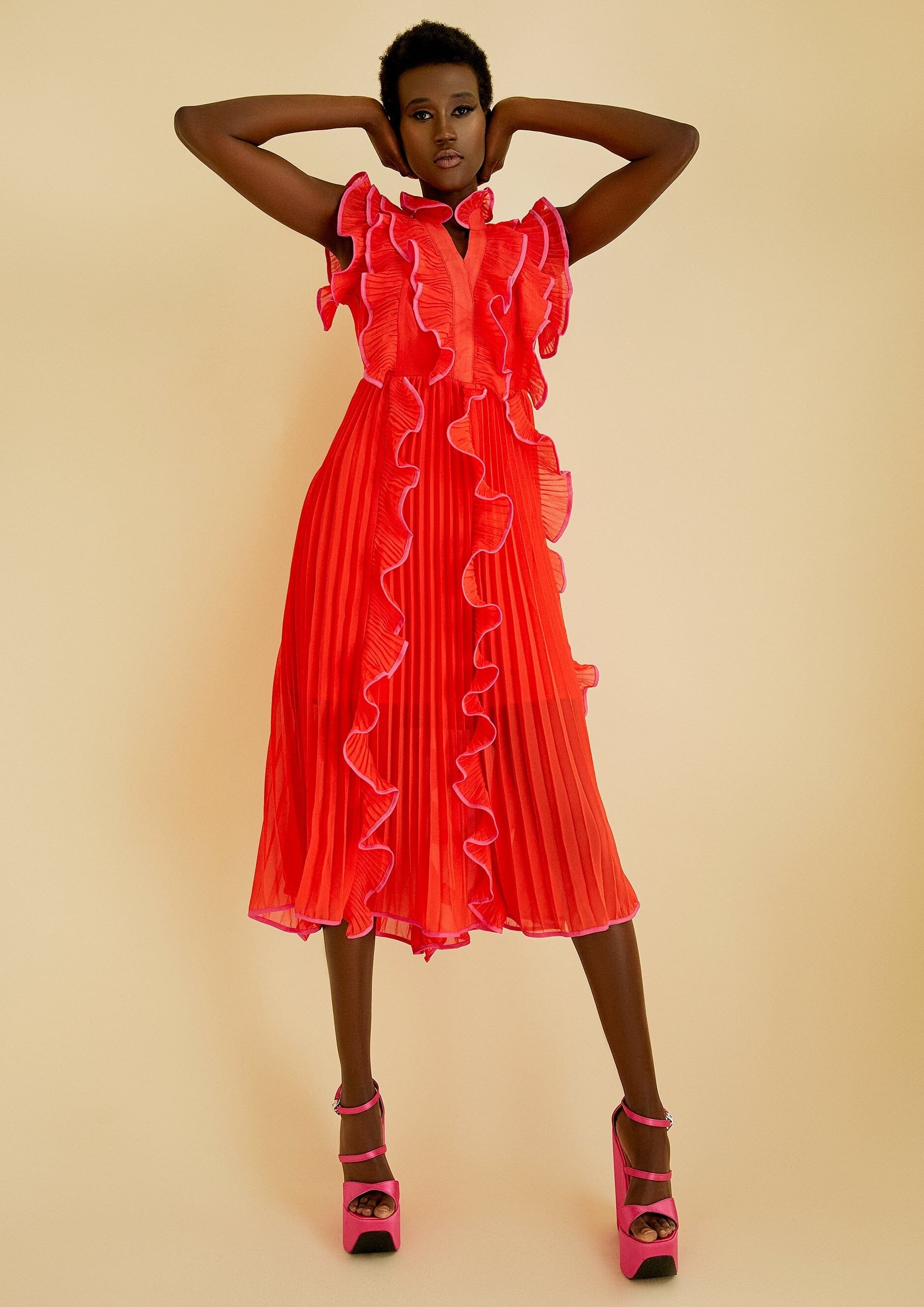 Contrast Trim Ruffle Dress Dresses Kate Hewko Orange M 