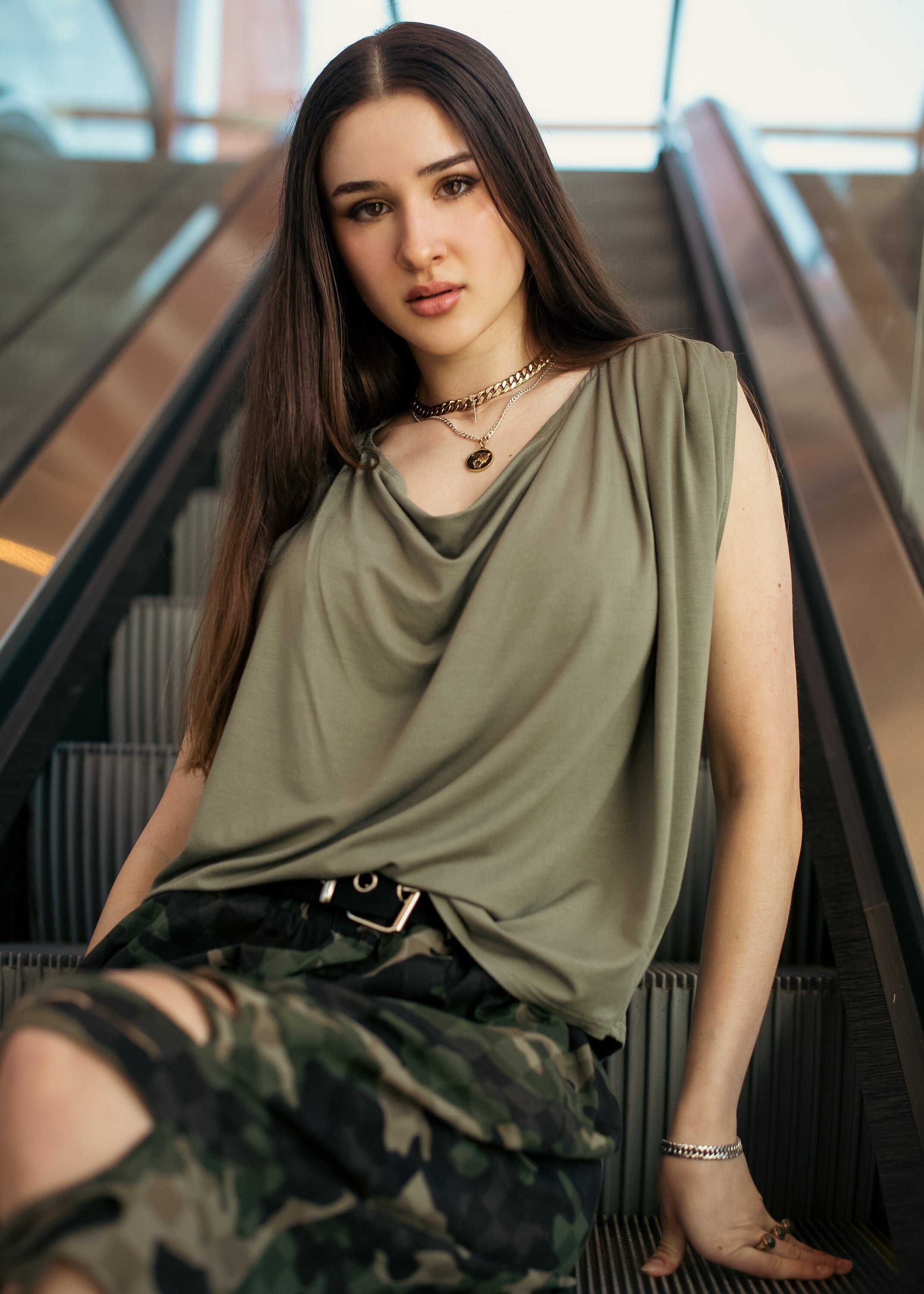 Cowl Neck Tank Top Tank Tops Kate Hewko Olive One Size 