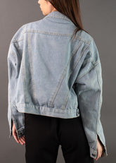 Cropped Rhinestone Fringe Denim Jacket Outerwear Kate Hewko 