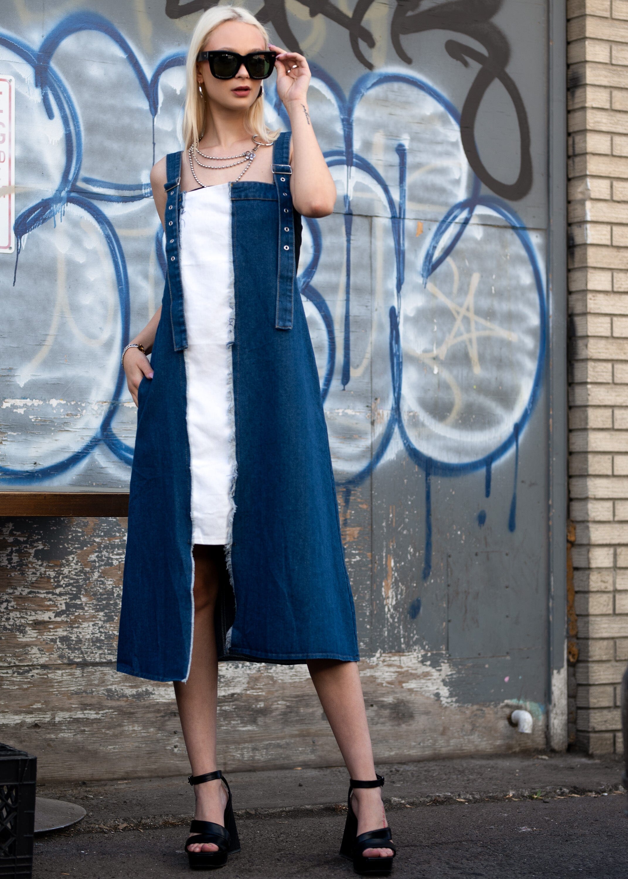 Denim Contrast Overall Dress Dresses Kate Hewko 