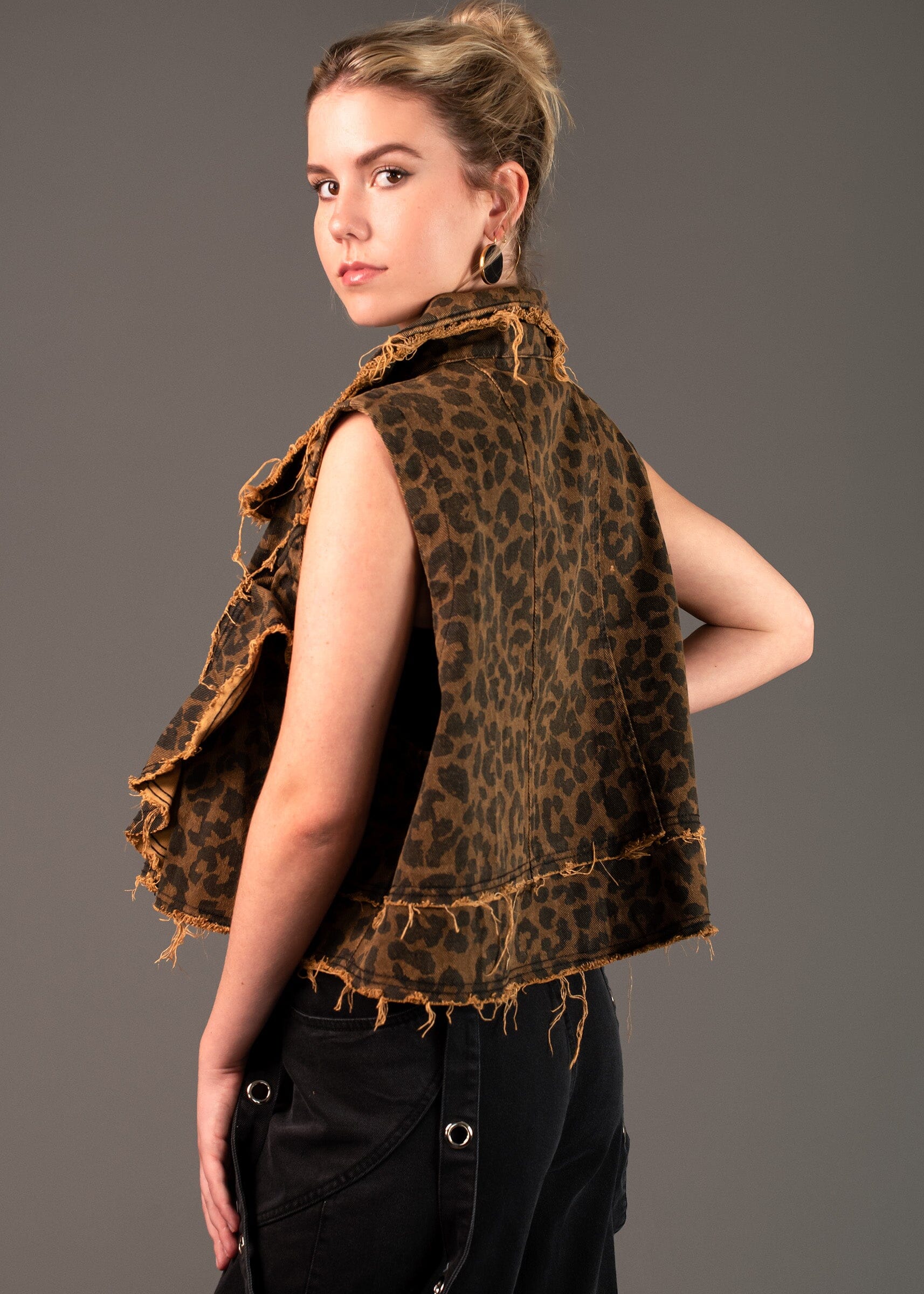 Distressed Denim Leopard Vest Vests Kate Hewko 