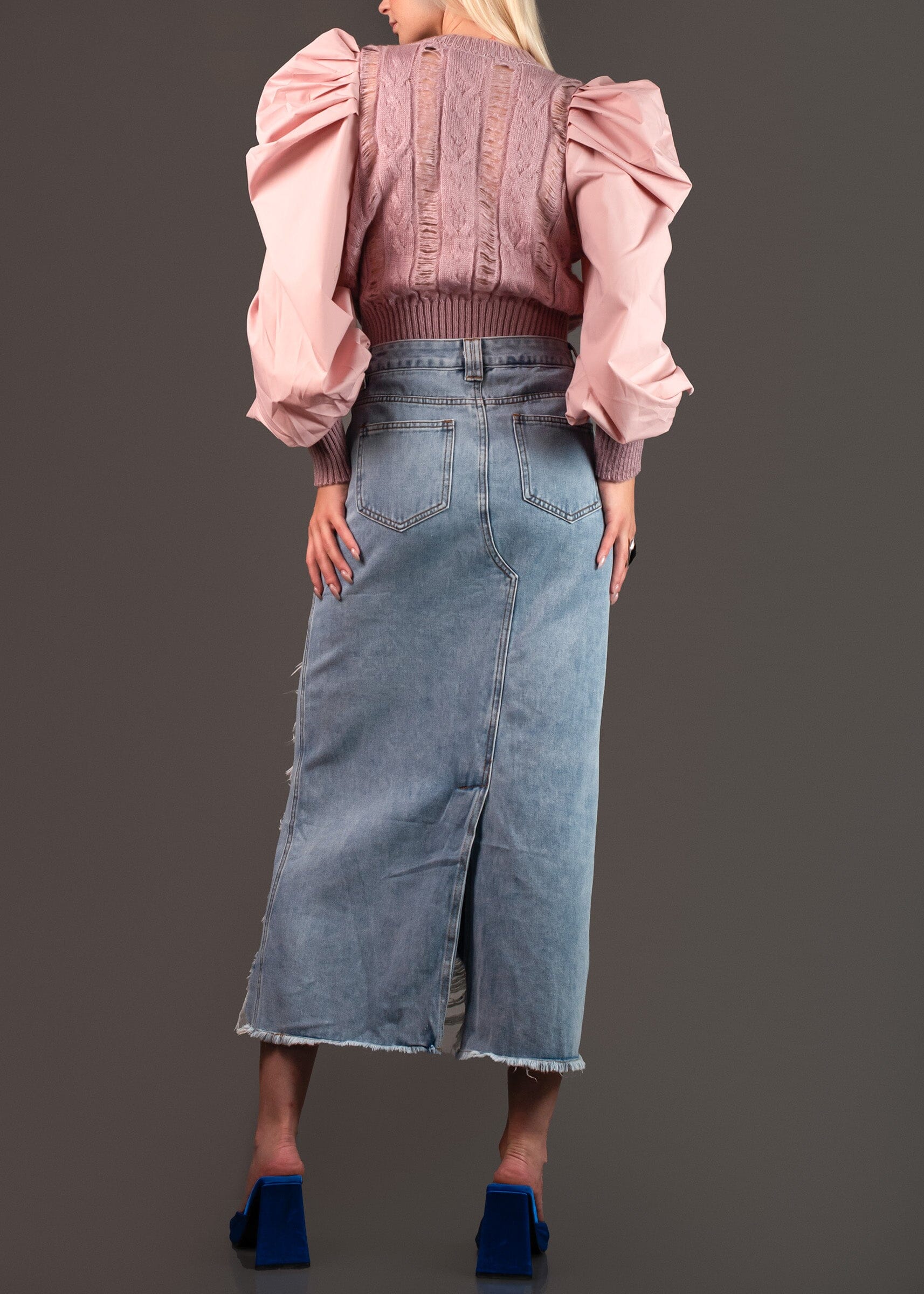 Distressed Denim Maxi Skirt Skirts Kate Hewko 