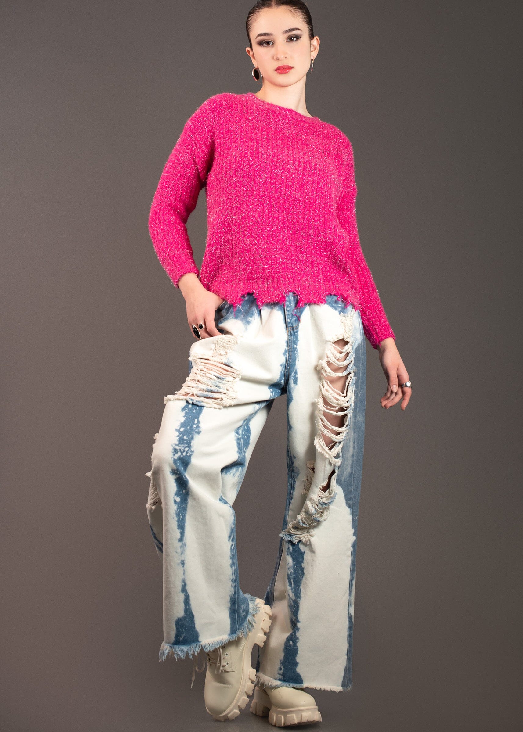 Distressed Tinsel Knit Sweater Sweaters Kate Hewko 