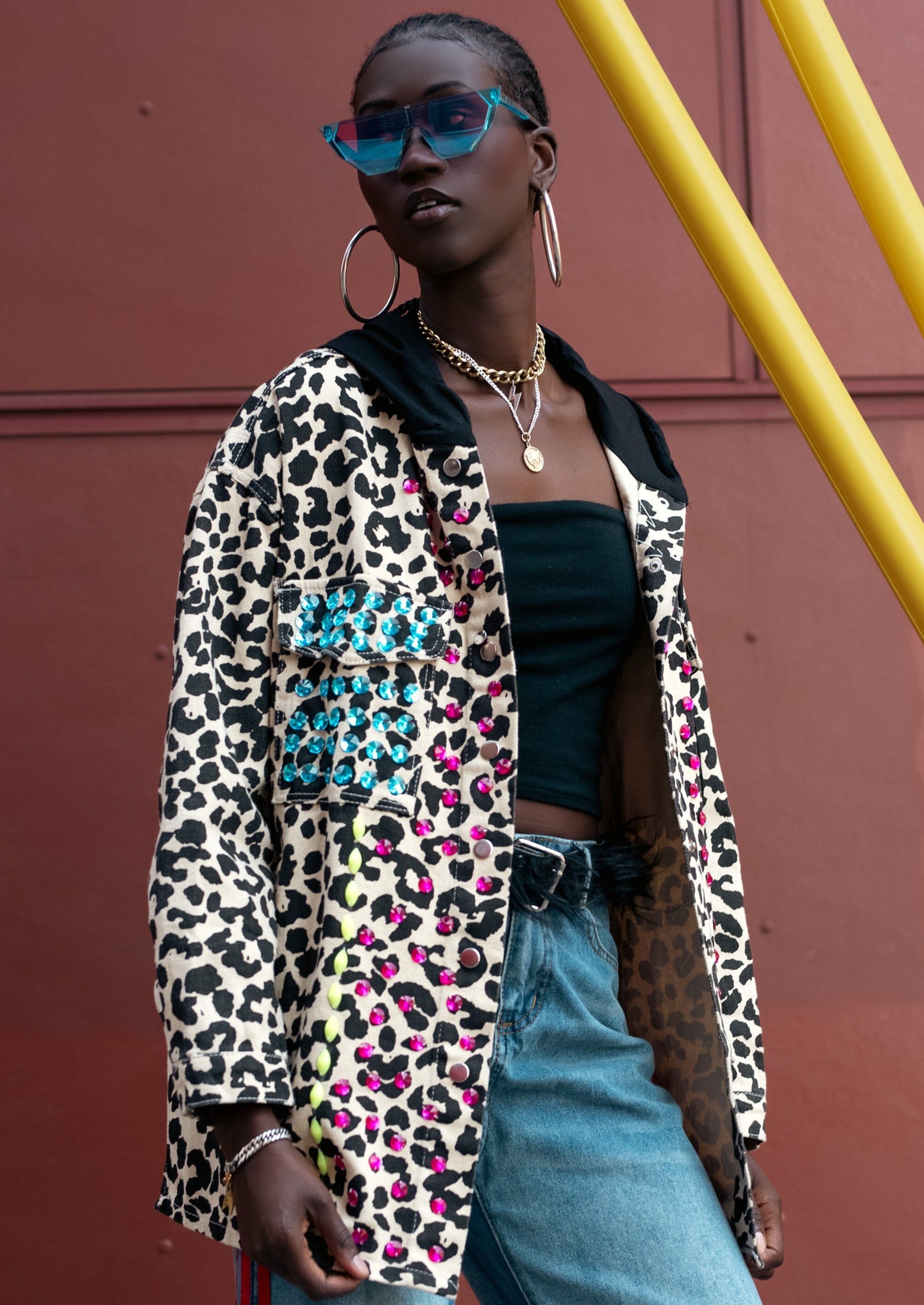 Embellished Leopard Hooded Jacket Outerwear Kate Hewko 