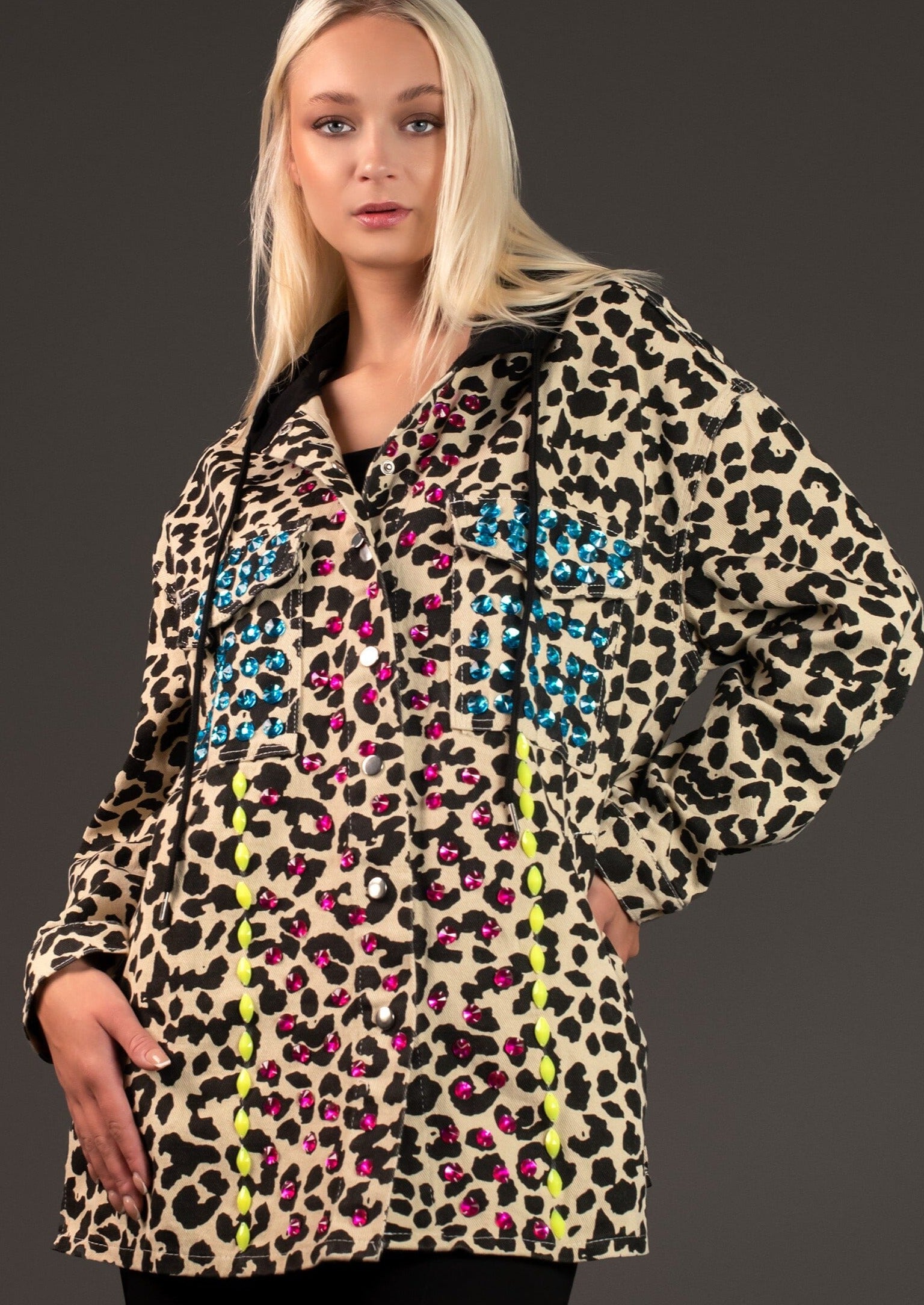 Embellished Leopard Hooded Jacket Outerwear Kate Hewko 