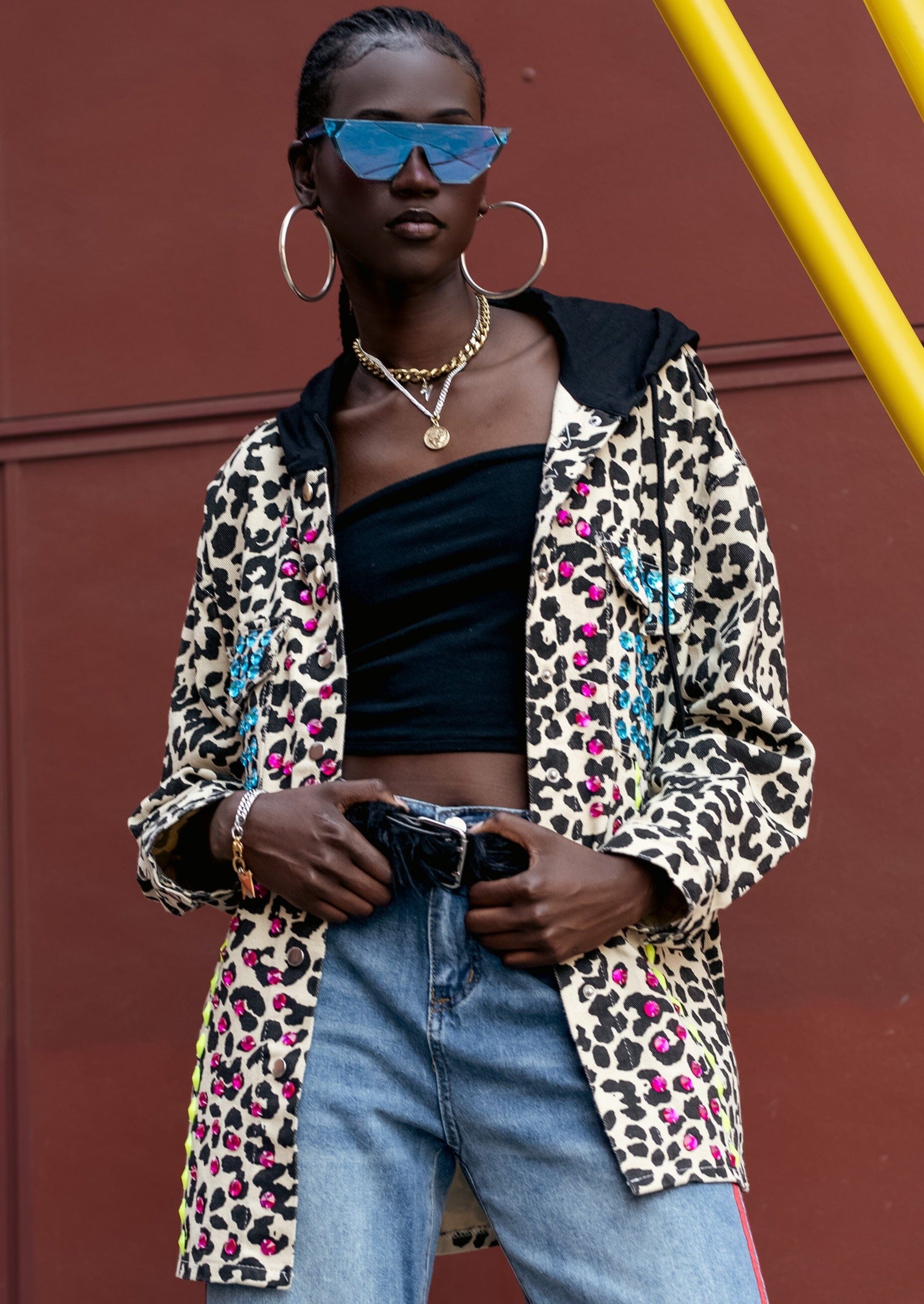 Embellished Leopard Hooded Jacket Outerwear Kate Hewko Multi One Size 