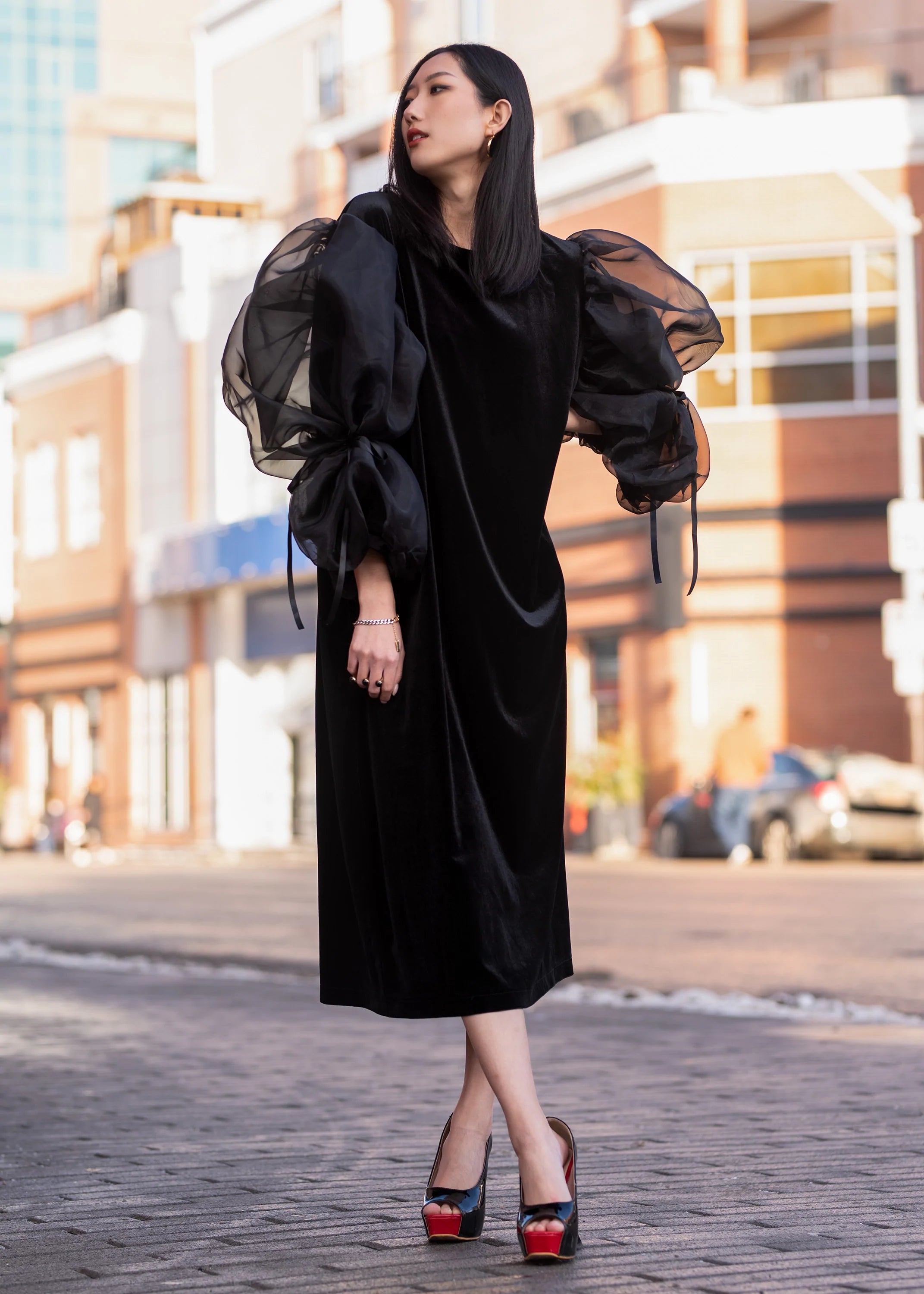 Exaggerated Puff Sleeve Velvet Dress Dresses Kate Hewko One Size Black 