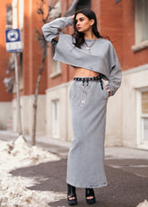 Faux Denim Sweatshirt Set Two Piece Sets Kate Hewko Blue One Size 