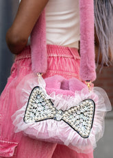 Faux Fur Mini Bow Bag Accessories Kate Hewko Pink 