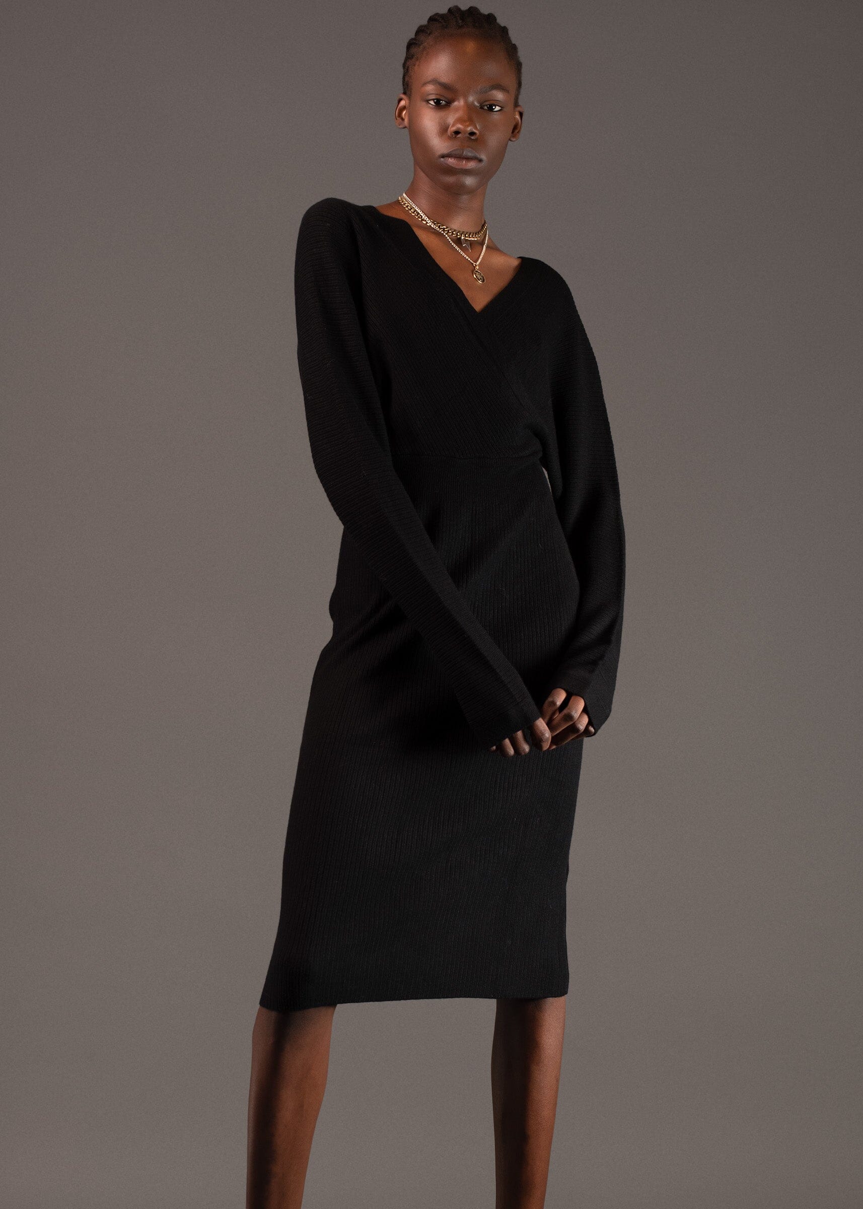 Fitted V Neck Sweater Dress Dresses Kate Hewko 