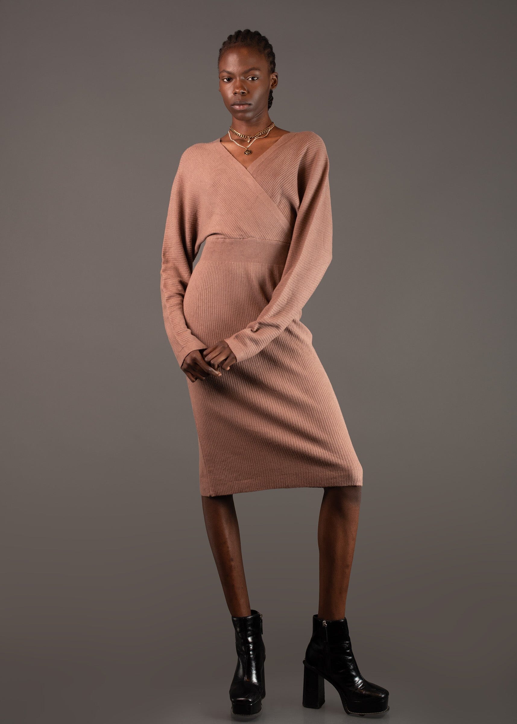 Fitted V Neck Sweater Dress Dresses Kate Hewko 