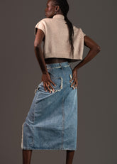 Front Slit Denim Midi Skirt Belts Kate Hewko 