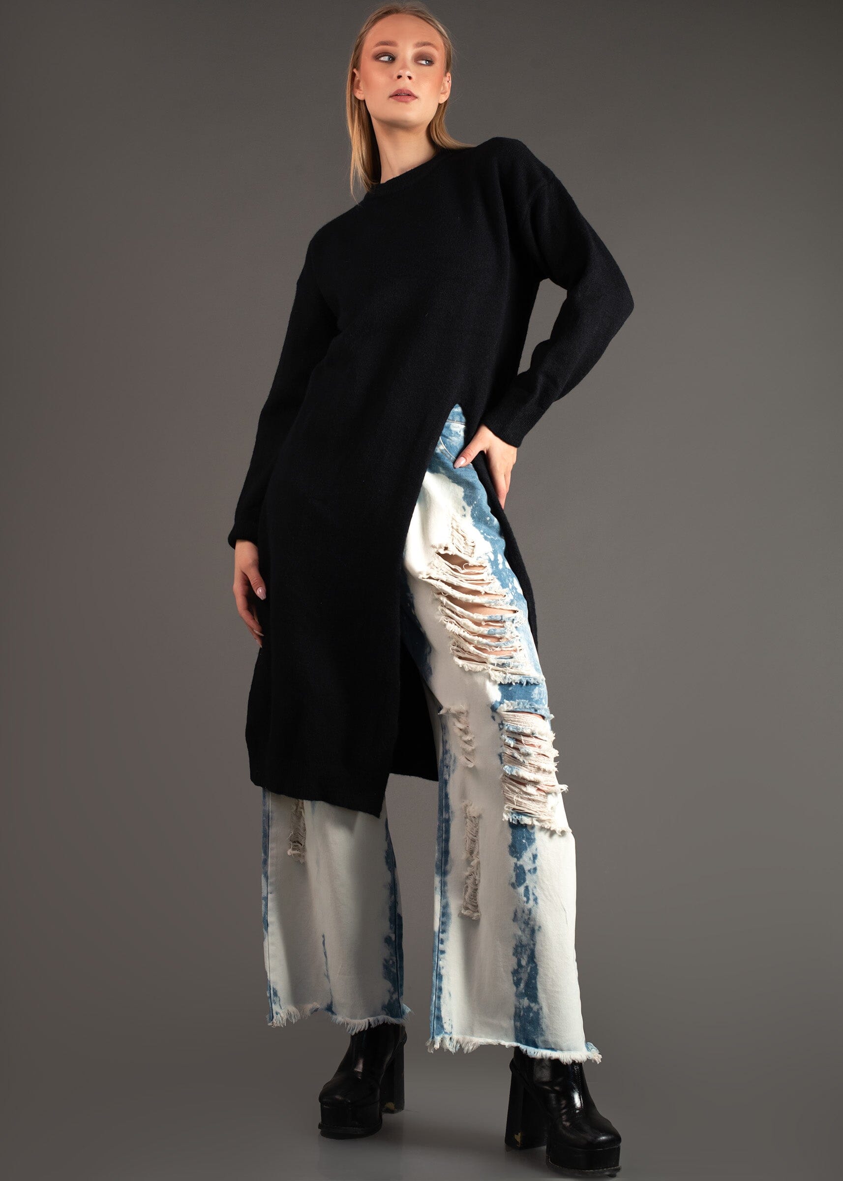 Front Split Long Sweater Sweaters Kate Hewko One Size Black 
