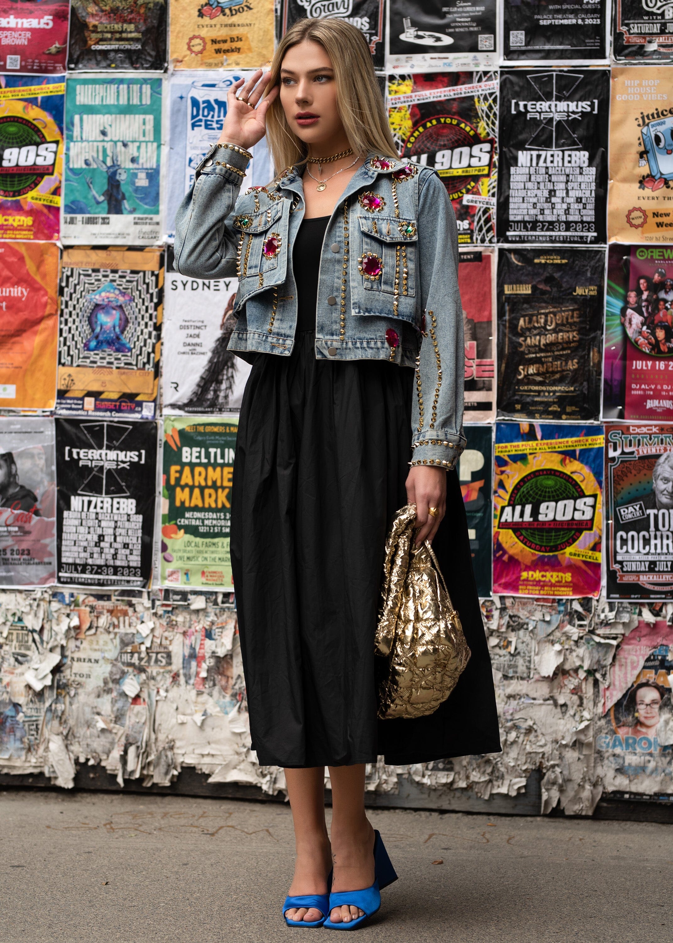 Gemstone Studded Denim Jacket Outerwear Kate Hewko 