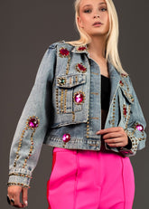 Gemstone Studded Denim Jacket Outerwear Kate Hewko 