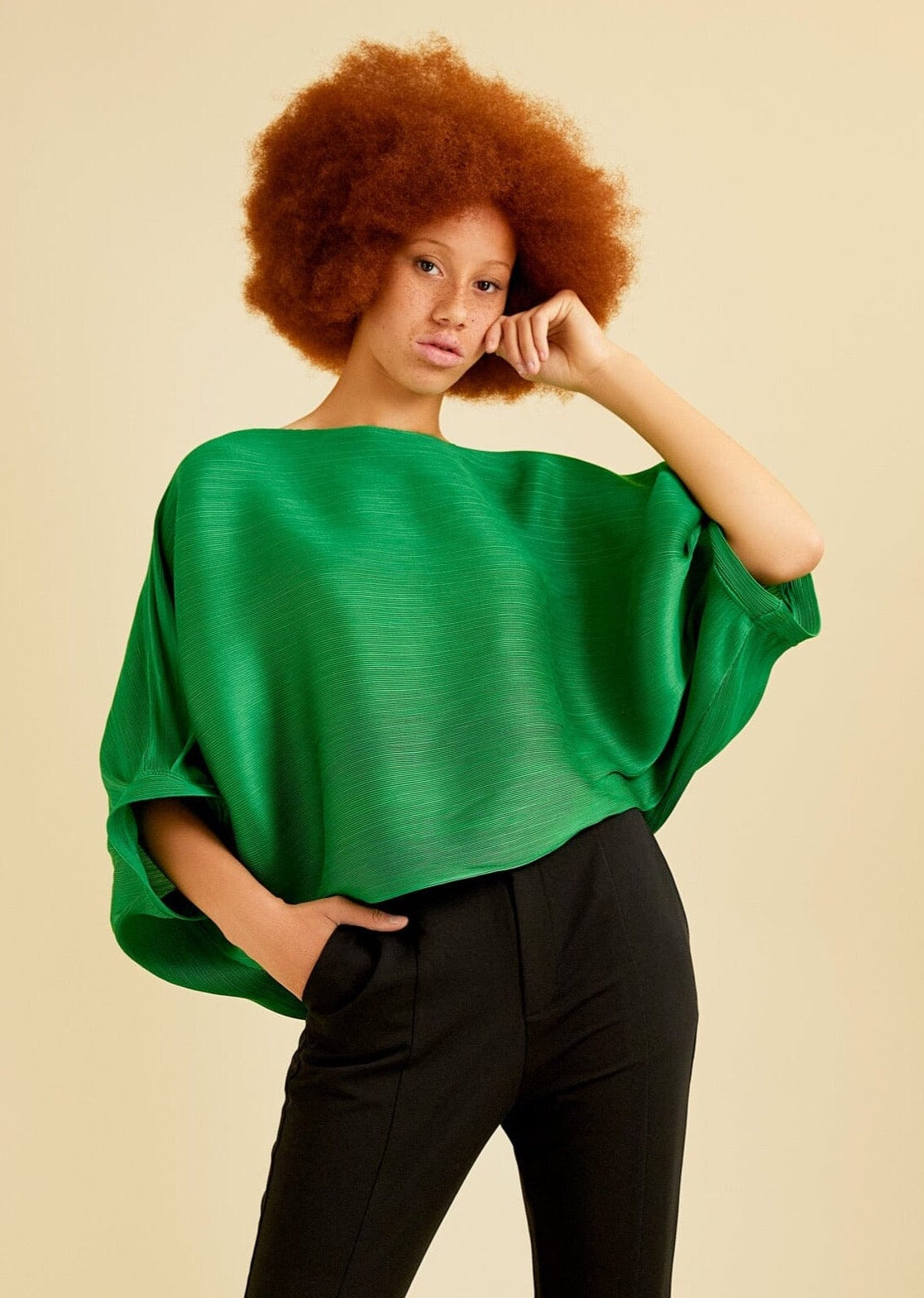 Glam Sleeve Textured Top Blouses Kate Hewko Green 