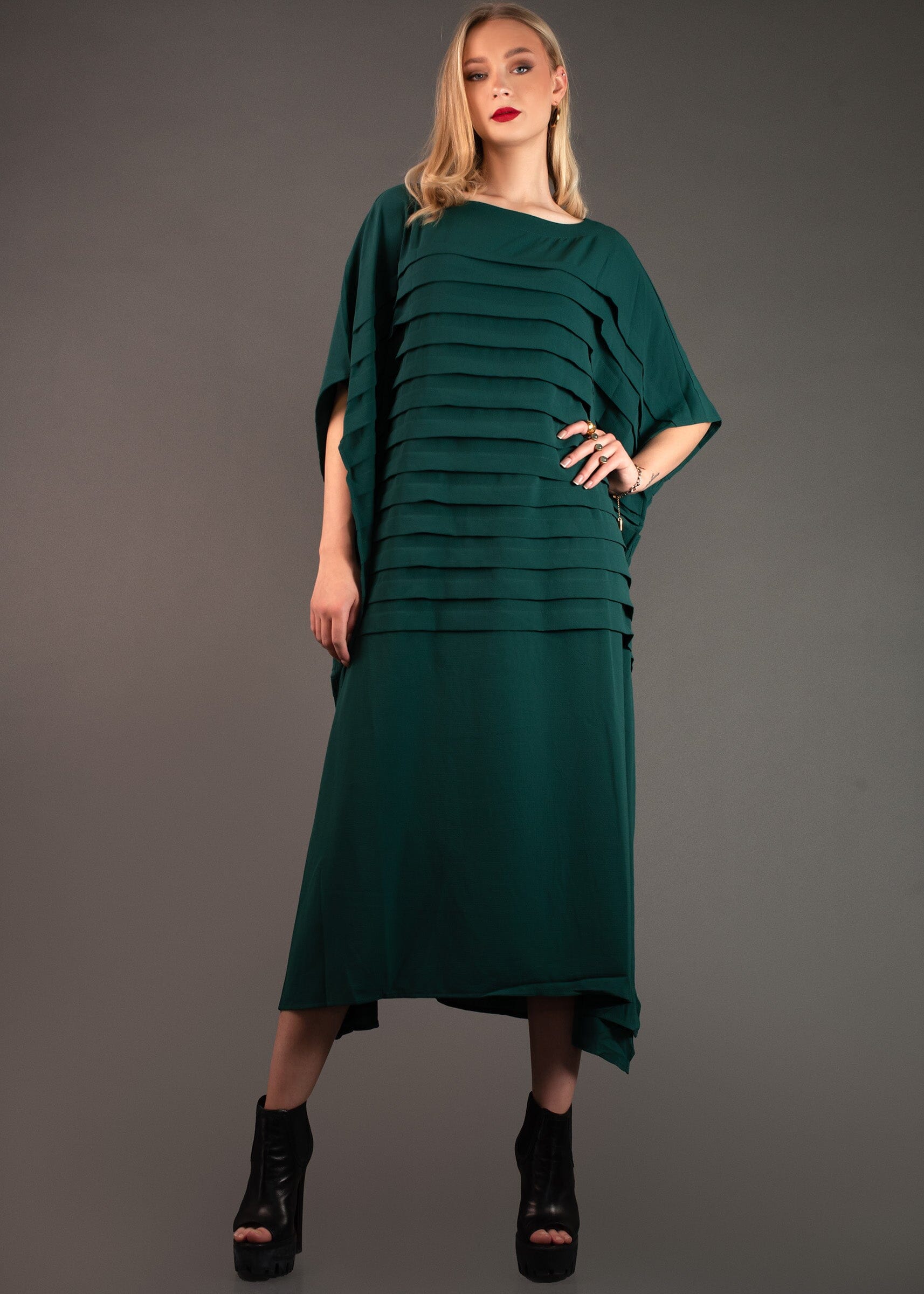 Green Half Pleated Dress Dresses Kate Hewko 