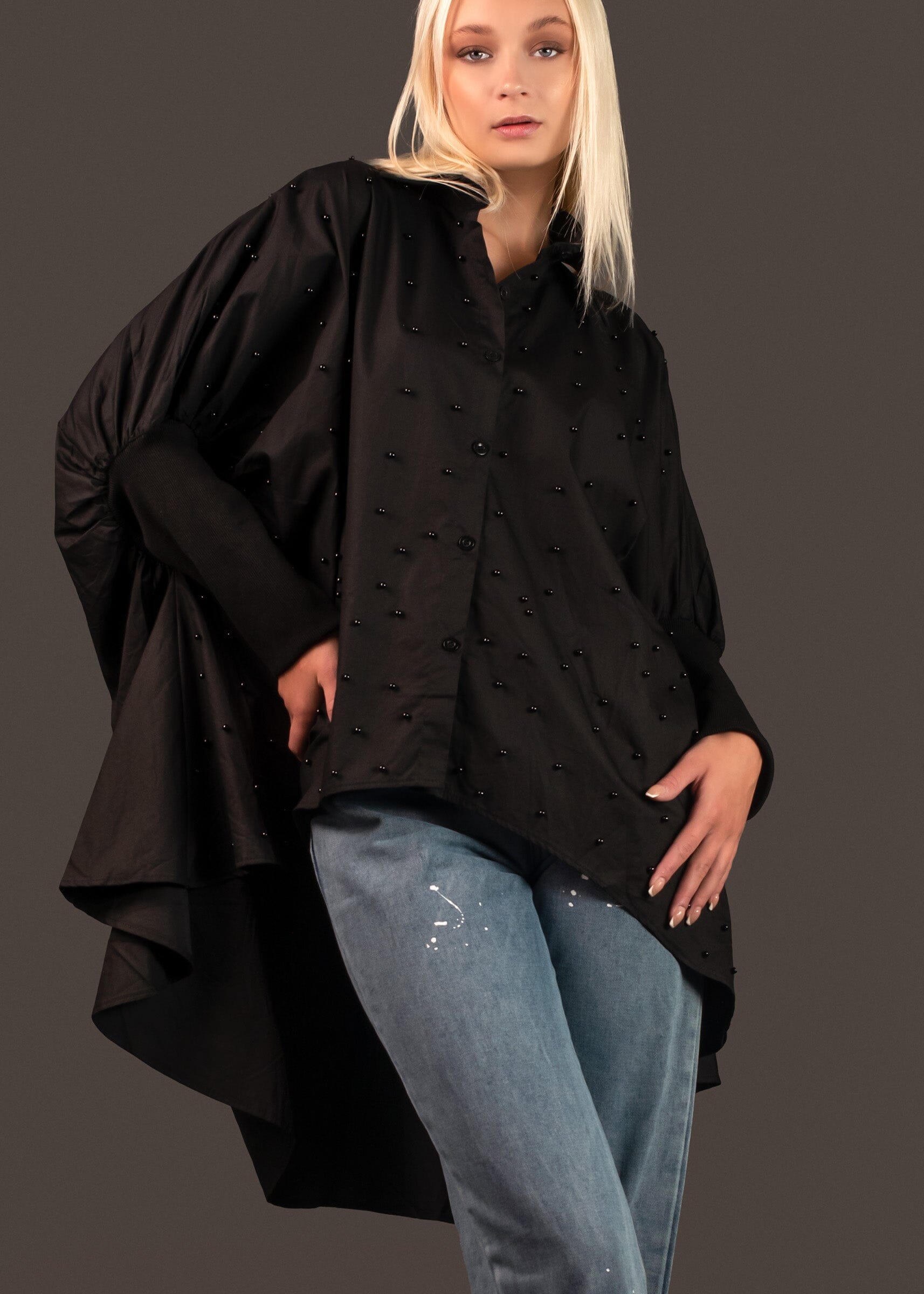 High Low Embellished Dress Shirt Blouses Kate Hewko Black One Size 