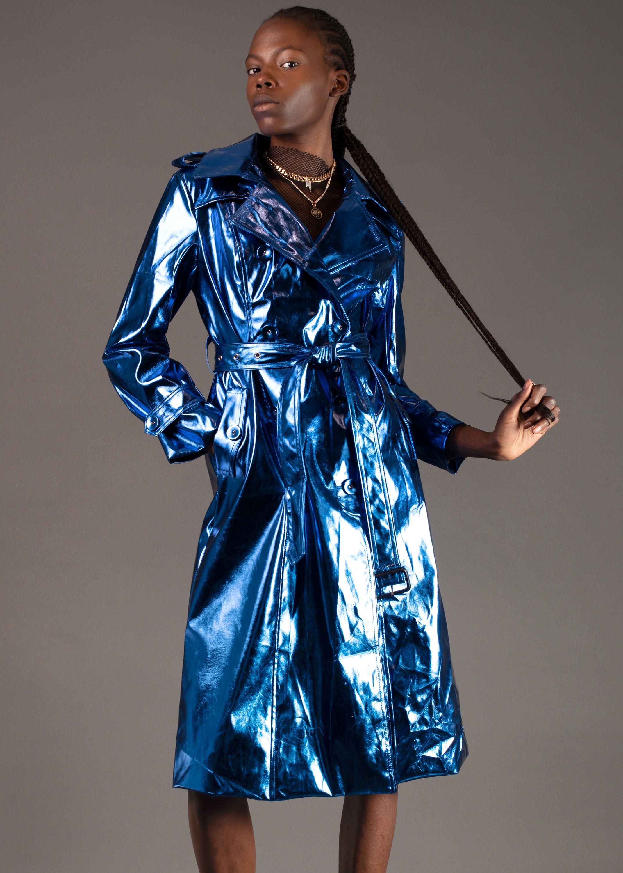 Hot Blue Metallic Trench Outerwear Kate Hewko 