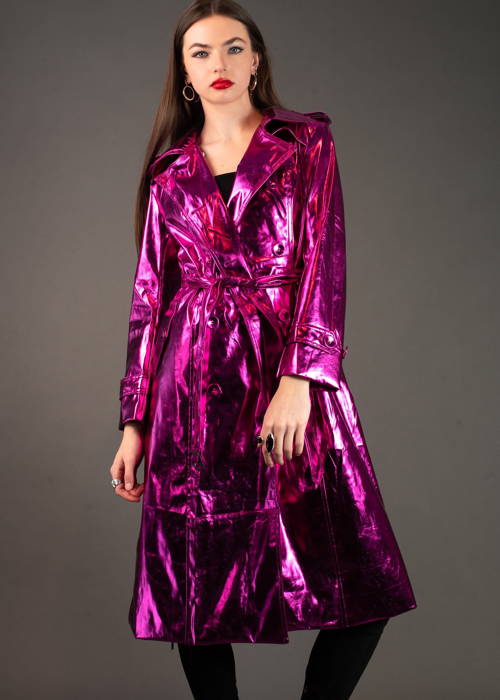 Hot Pink Metallic Trench Outerwear Kate Hewko Hot Pink XS 