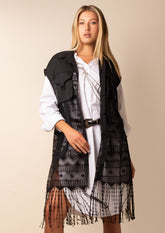 Lace + Fringe Cargo Vest Vests Kate Hewko One Size Black 