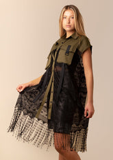 Lace + Fringe Cargo Vest Vests Kate Hewko One Size Green 