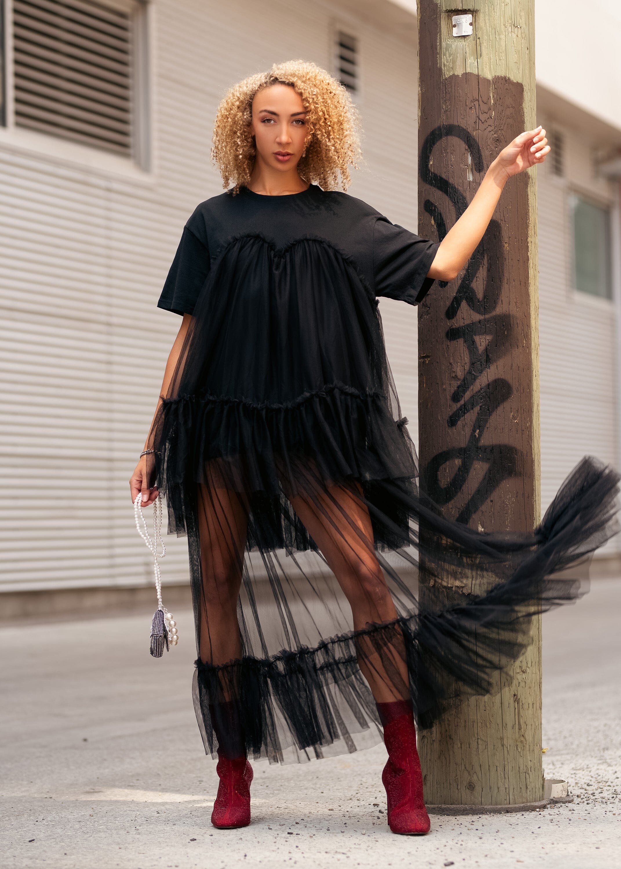Long Layered Tulle Tee Dress Dresses Kate Hewko Black One Size 