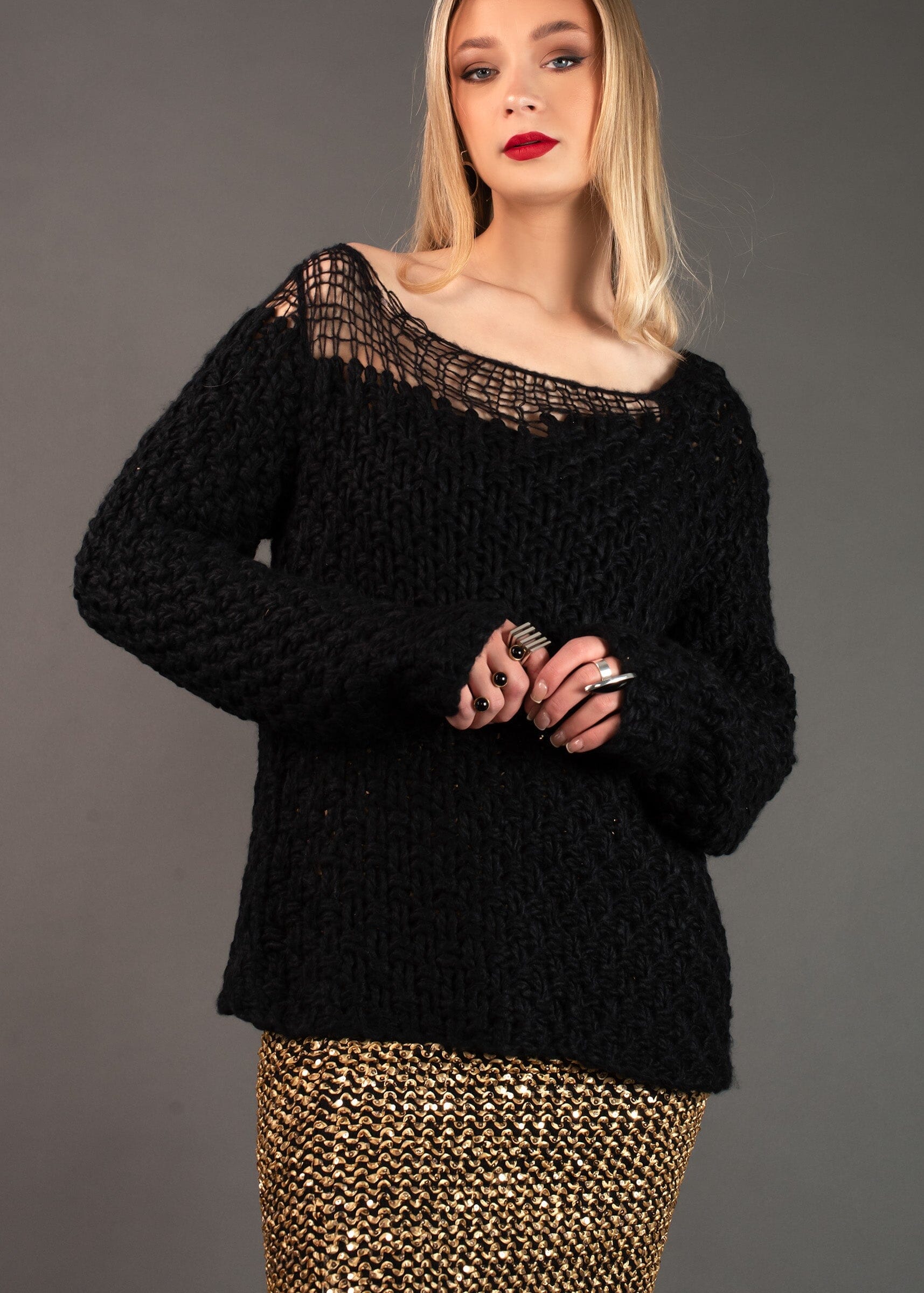 Loose Stitched Knit Sweater Sweaters Kate Hewko Black S 