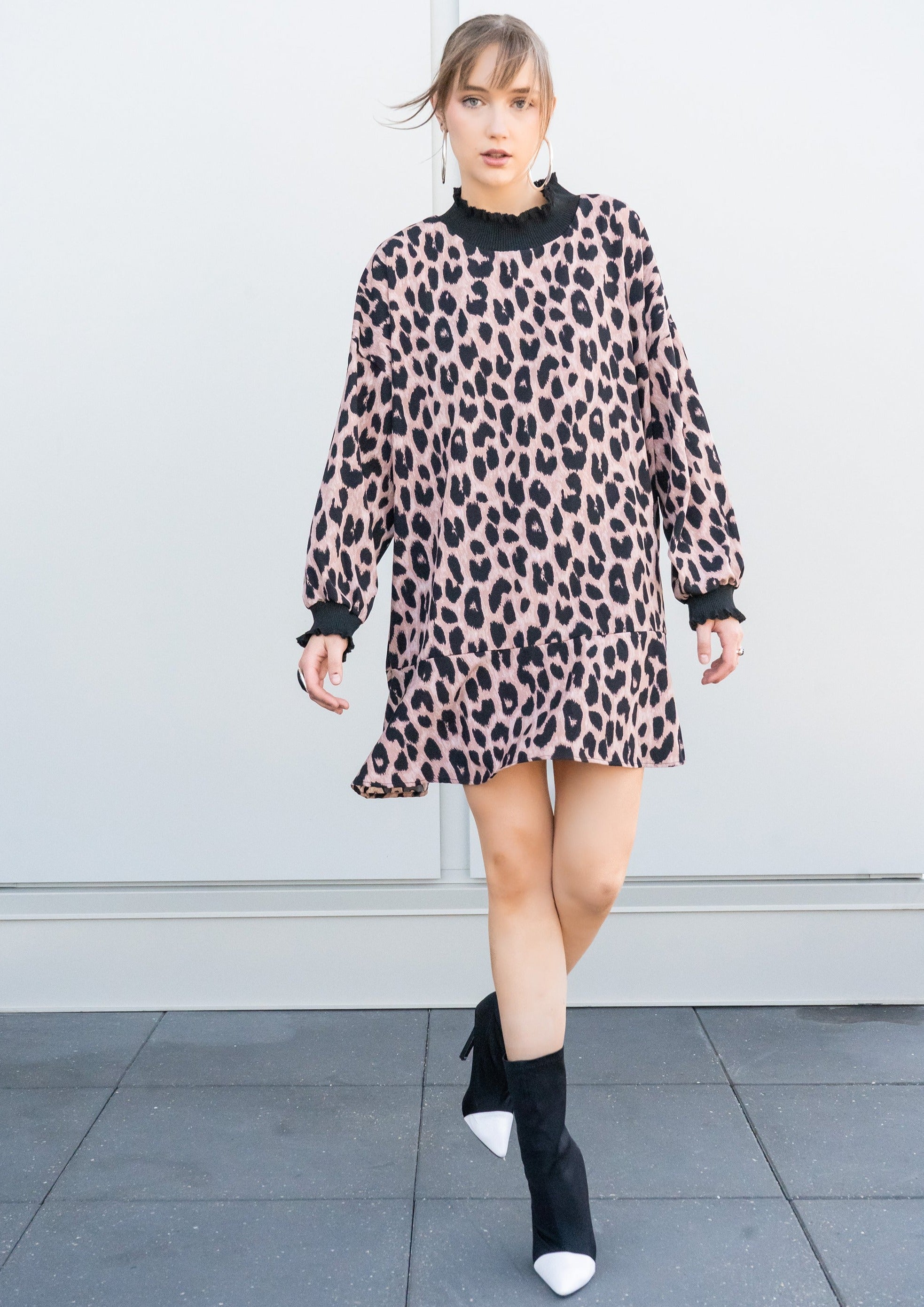 Mock Neck Leopard Dress Dresses Kate Hewko One Size 