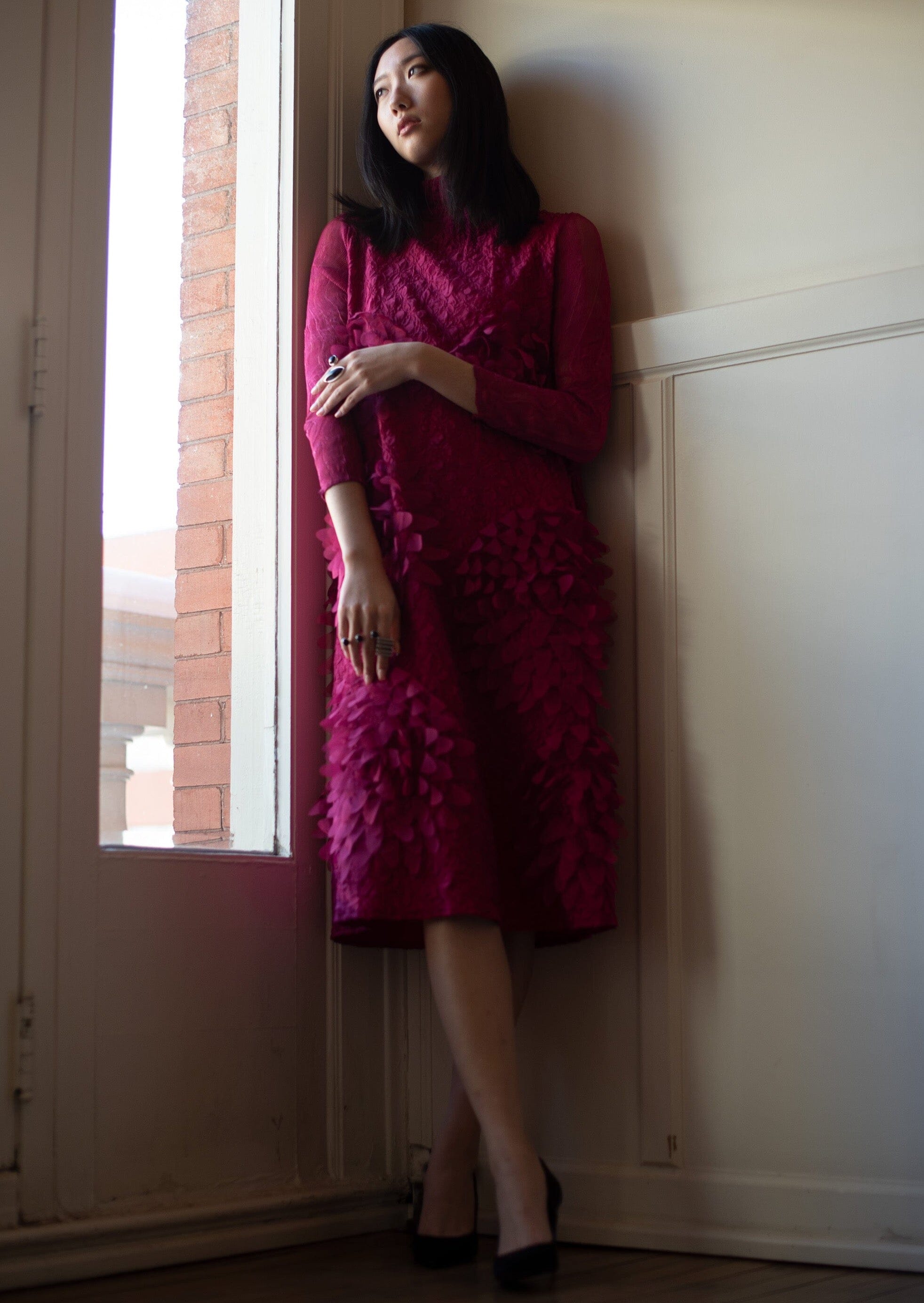 Mock Neck Textured Petal Dress Dresses Kate Hewko One Size Pink 