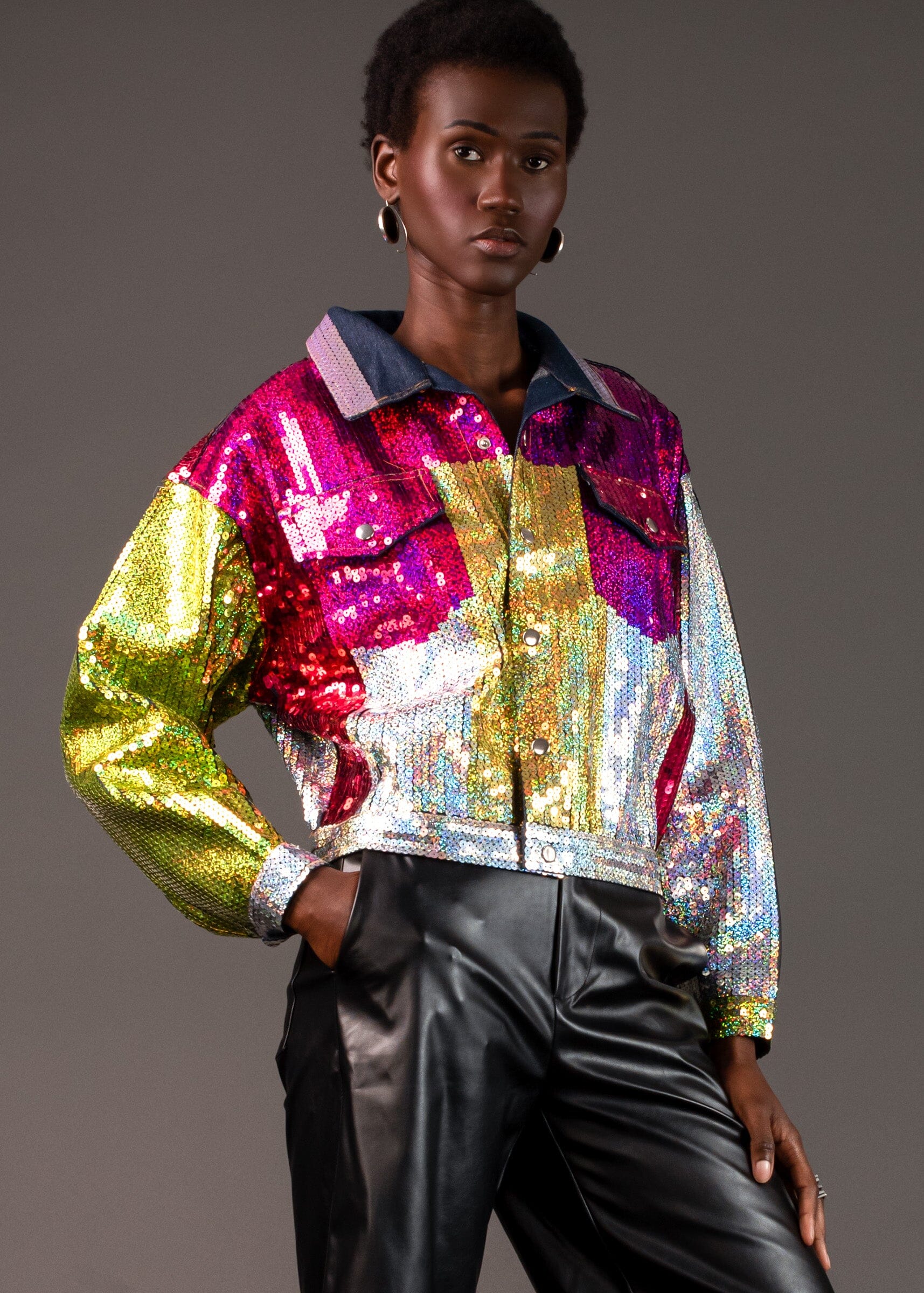 Multicolor Sequin Graphic Jacket Outerwear Kate Hewko Multi One Size 