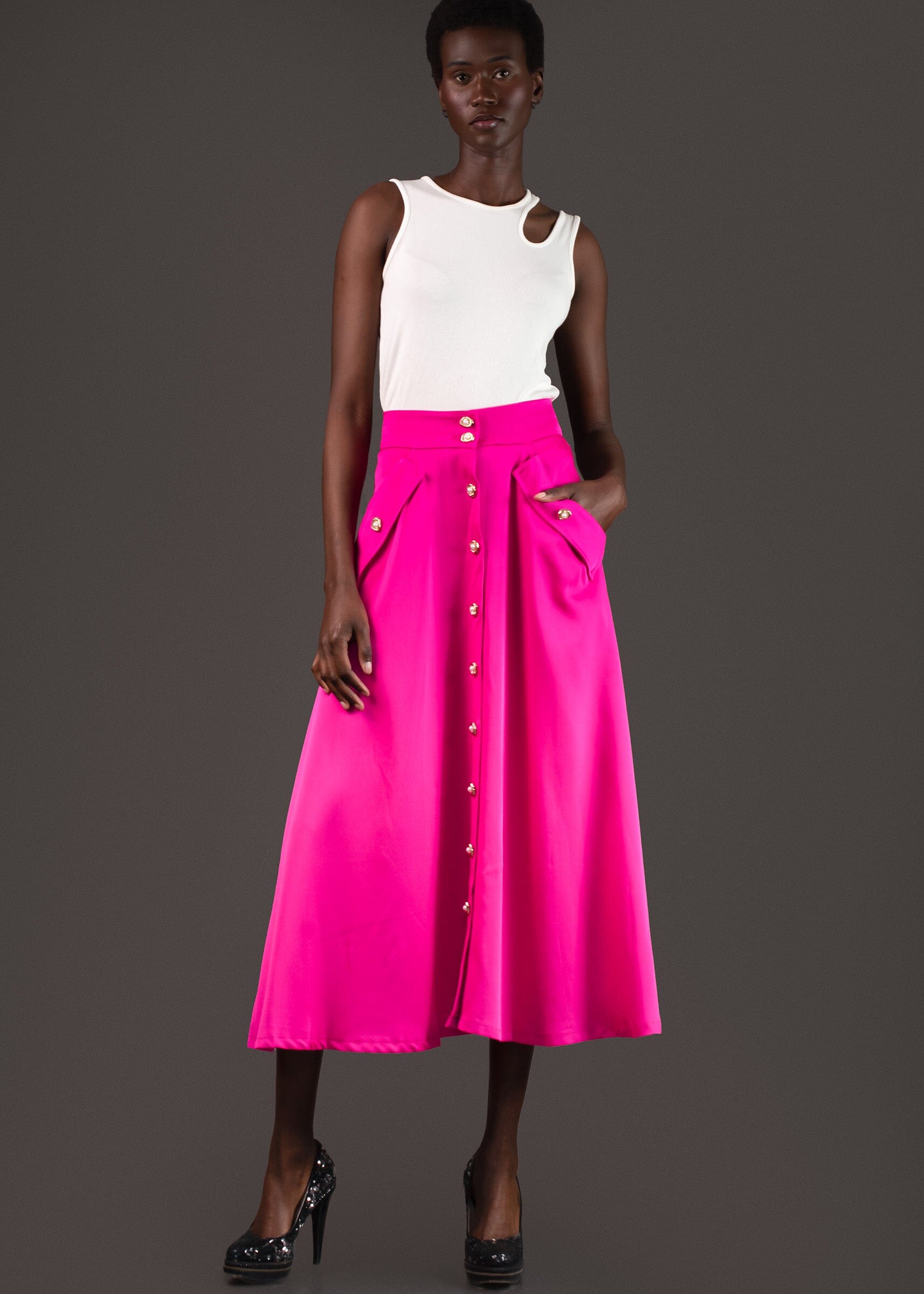Pearl Button Down A line Skirt Skirts Kate Hewko 