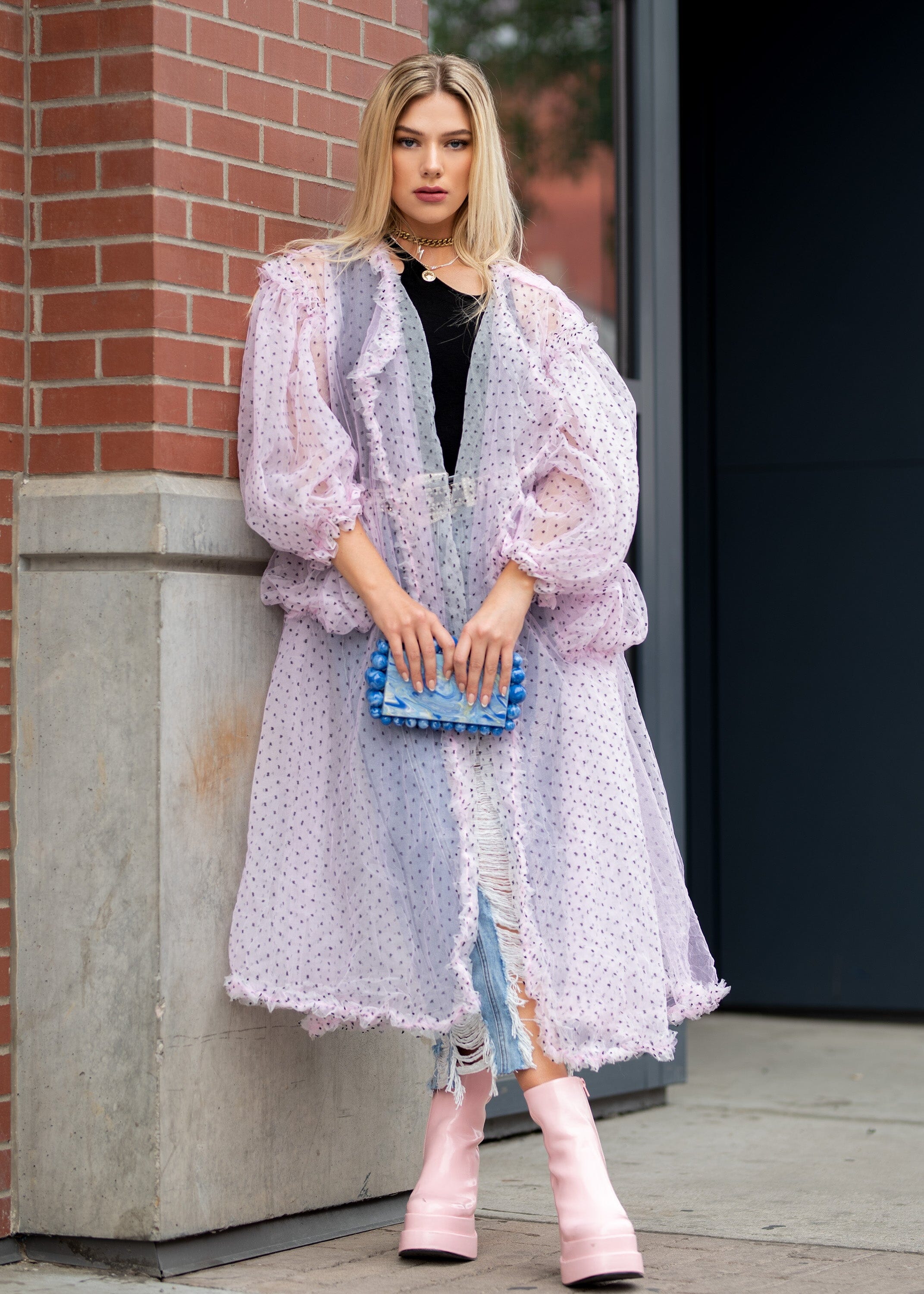 Pink Tulle Polka Dot Cardigan - Kate Hewko