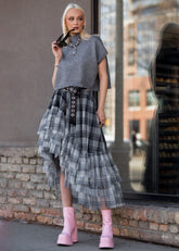 Plaid High Low Ruffle Tulle Skirt Skirts Kate Hewko One Size Grey 