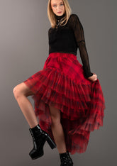 Plaid High Low Ruffle Tulle Skirt Skirts Kate Hewko One Size Red 