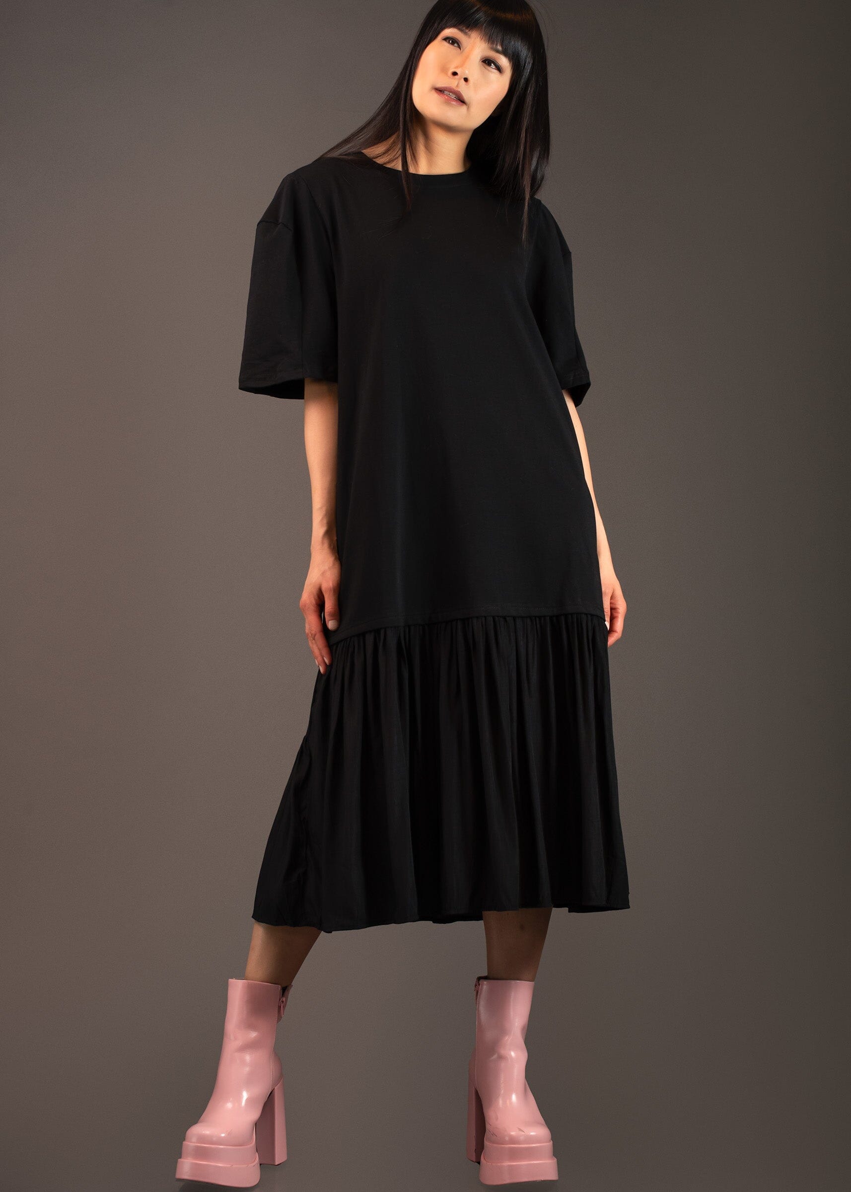 Pleated Tee Dress Dresses Kate Hewko Black One Size 