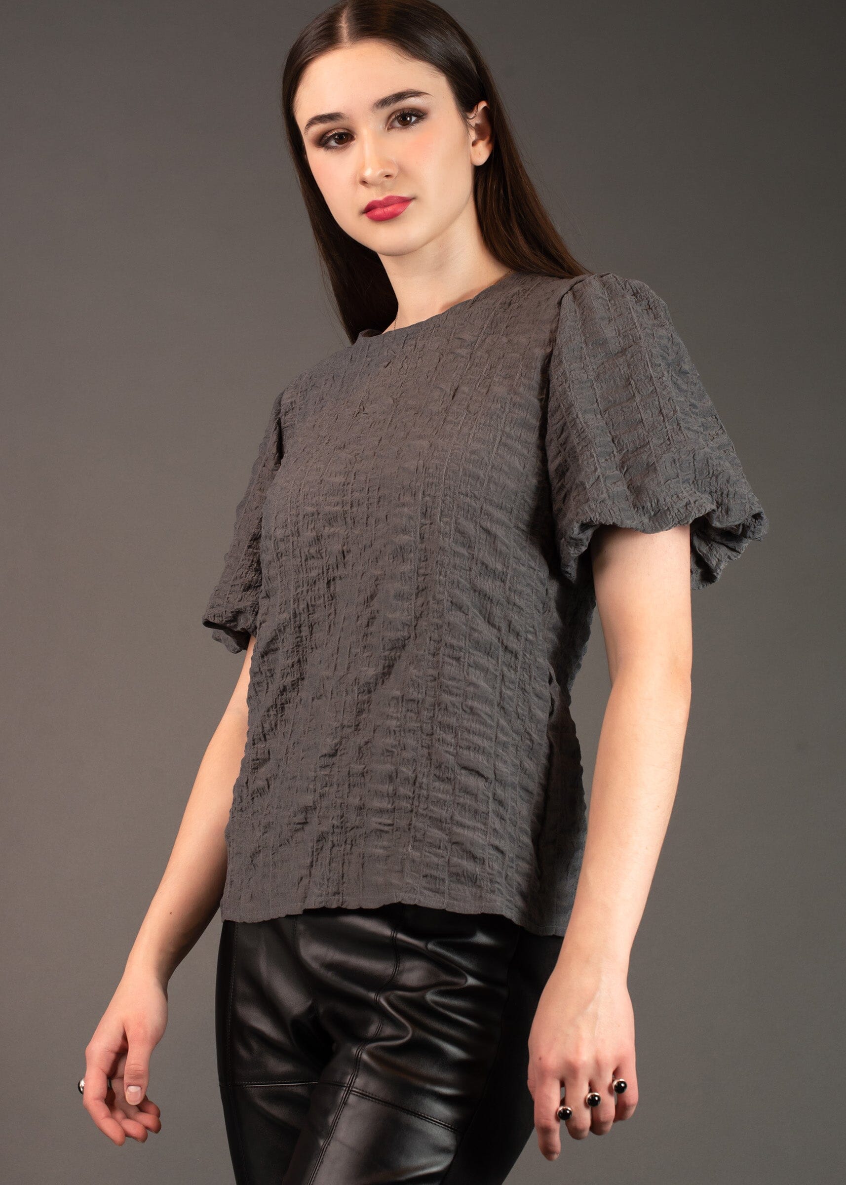 Puff Sleeve Textured Top Blouses Kate Hewko 