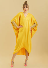 Rhinestone Sleeve Satin Dress Dresses Kate Hewko One Size Yellow 