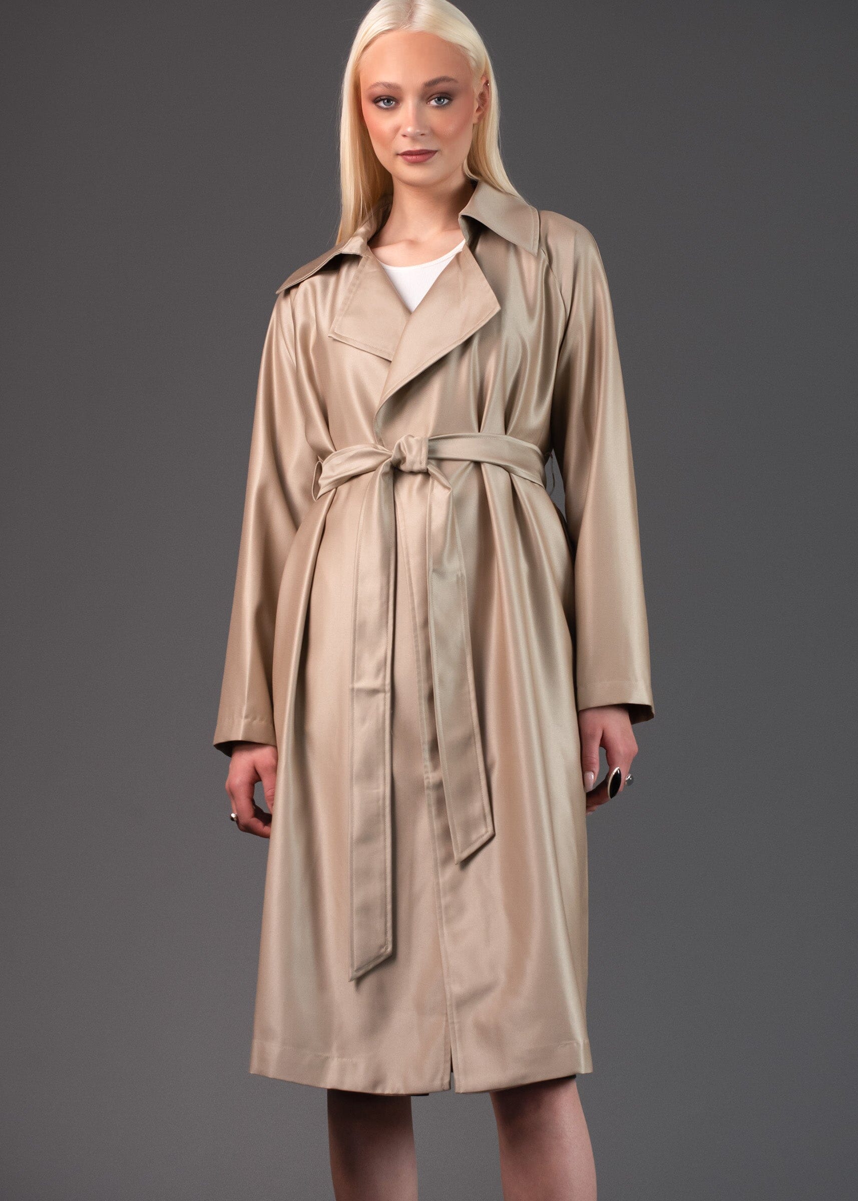 Satin Finish Belted Trench Outerwear Kate Hewko 