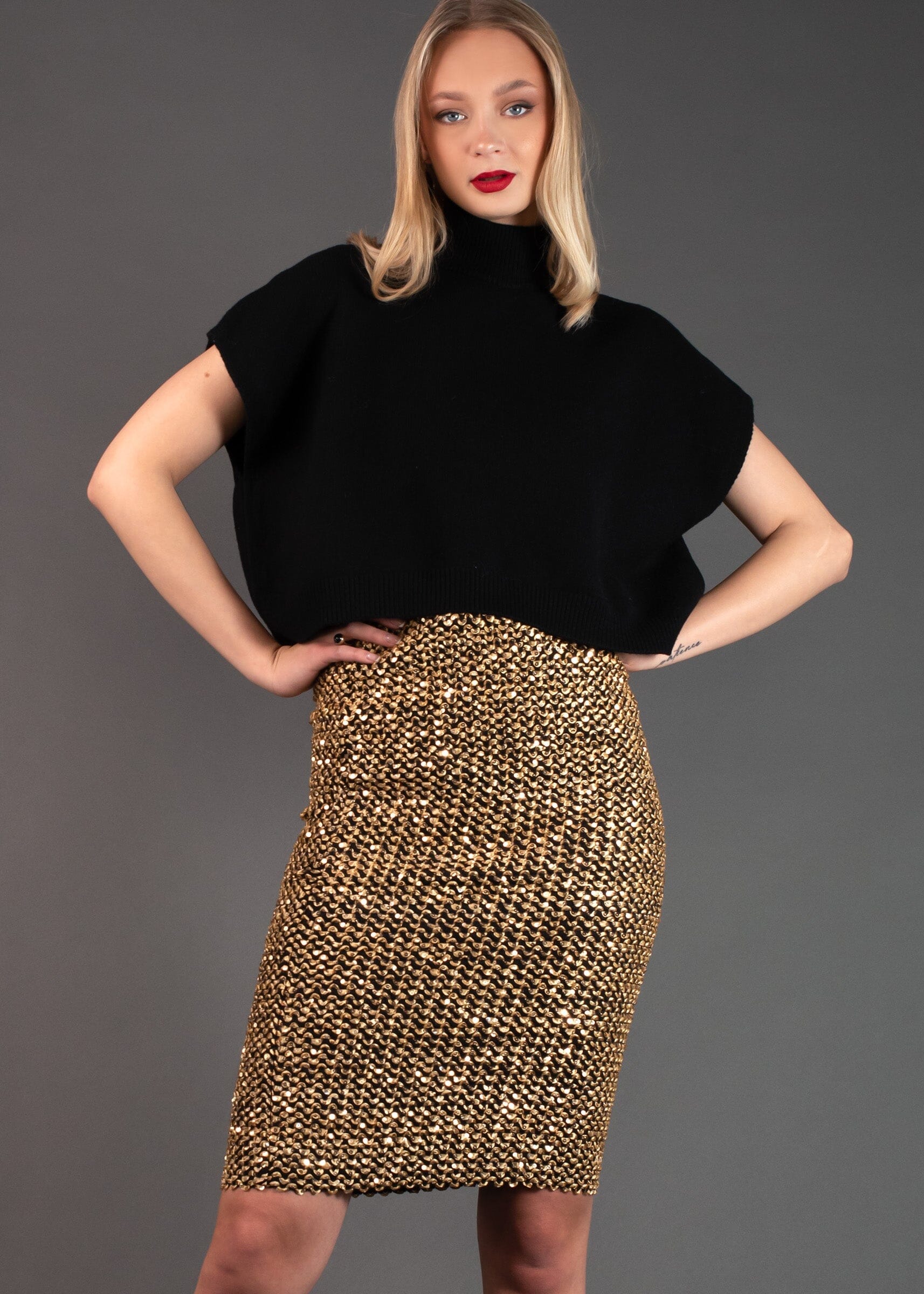 Sequin Embellished Pencil Skirt Skirts Kate Hewko Gold One Size 